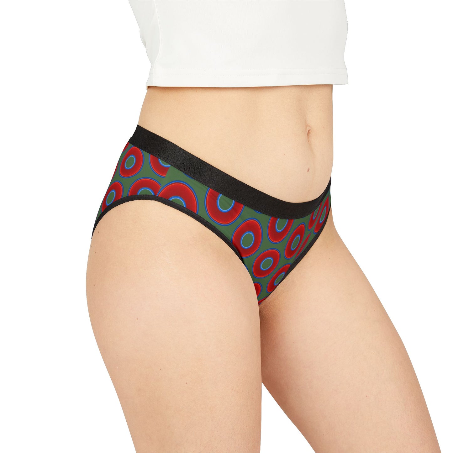 Lumpy Donut Underwear - vivid red donut print w/dark Fenway green background