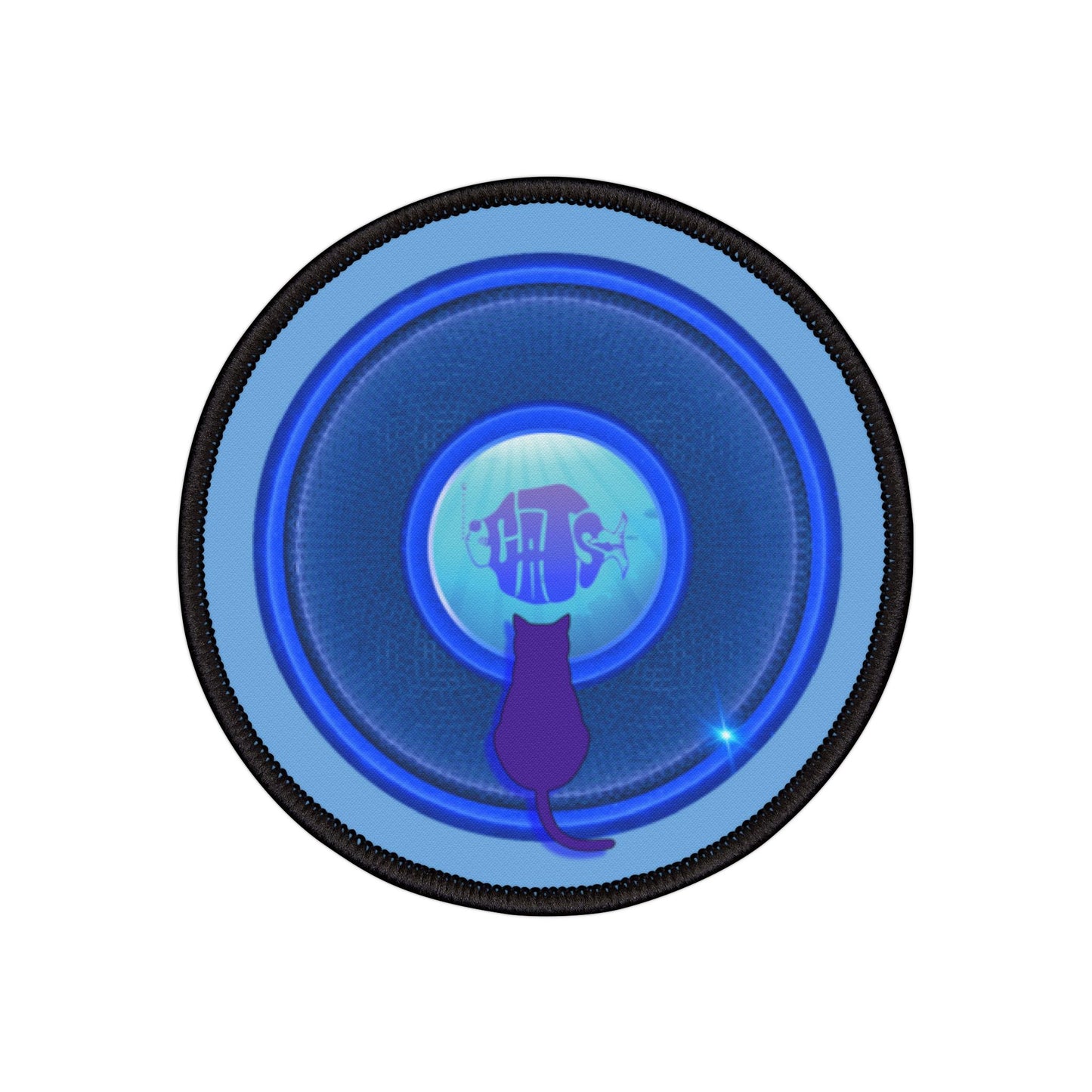 Iron-On Donut Patch - "My Pet Cat's Donut Patch" - rustic blue/light blue donut - variant 2