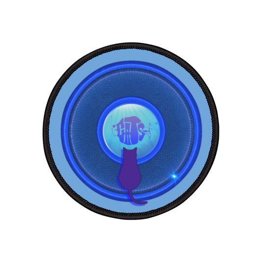 Iron-On Donut Patch - "My Pet Cat's Donut Patch" - rustic blue/light blue donut - variant 2