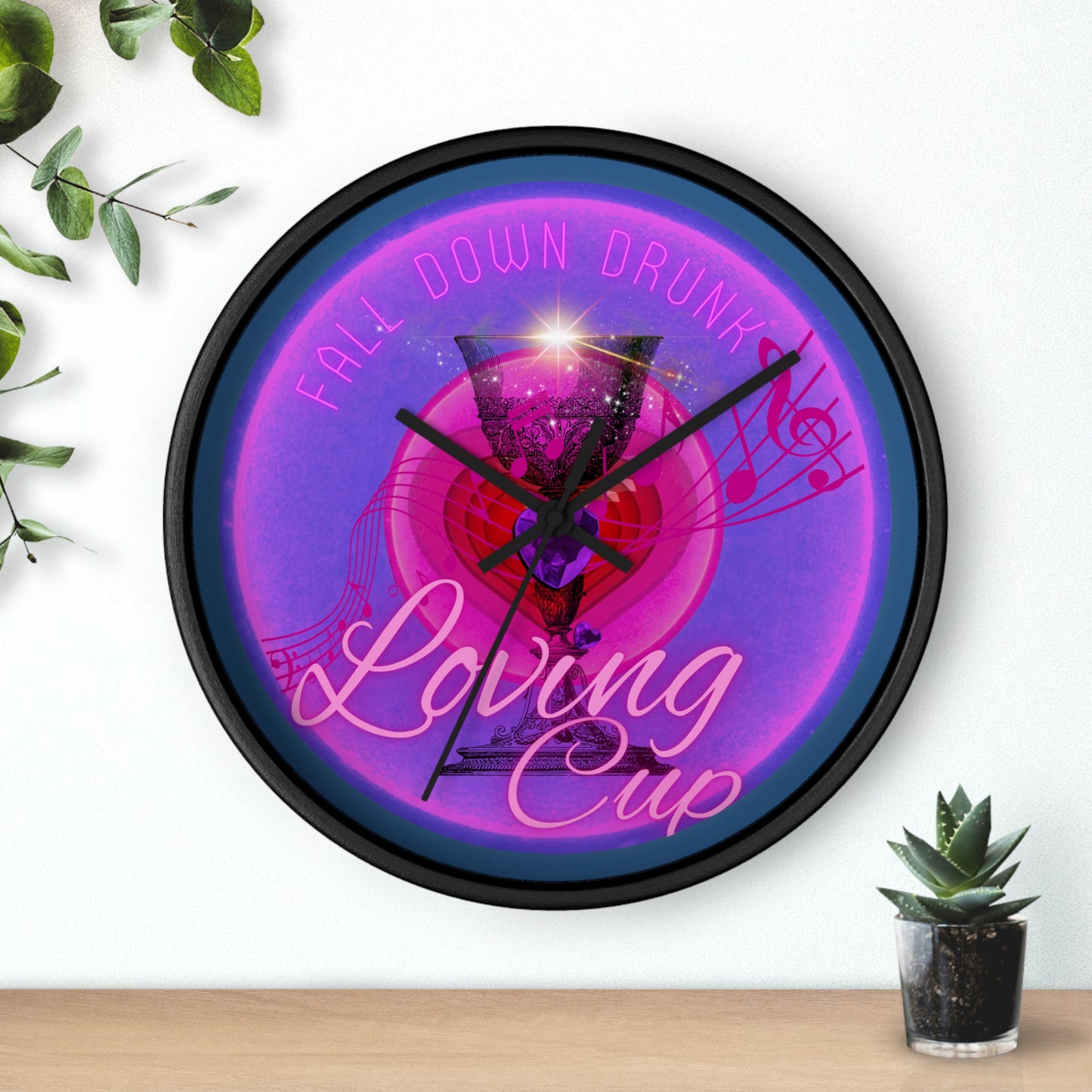 Lumpy Wall Clock - "The Loving Donut" vivid magenta donut w/light navy background [*charitable donut]