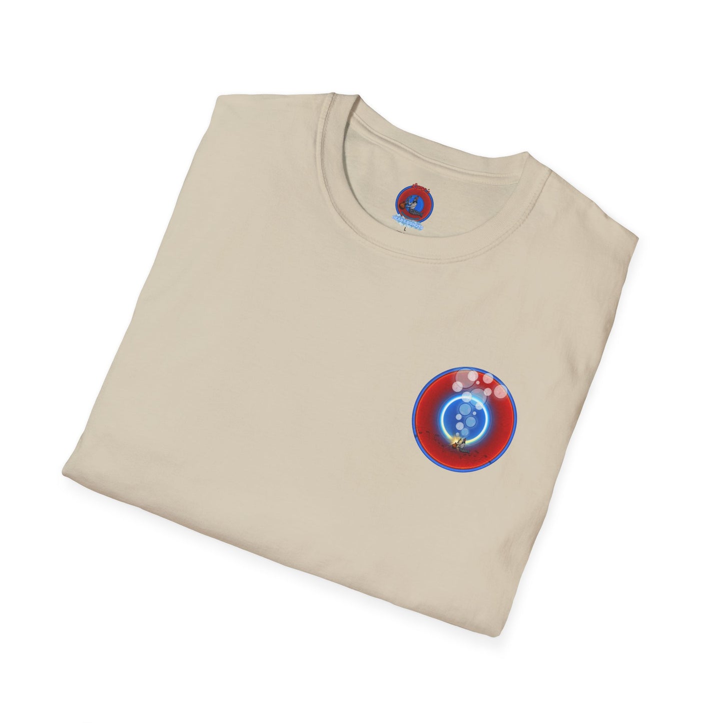 Classic Donut Tee - Unisex Soft-Style - "Bubbler's Donut Tee" - vivid red/blue donut