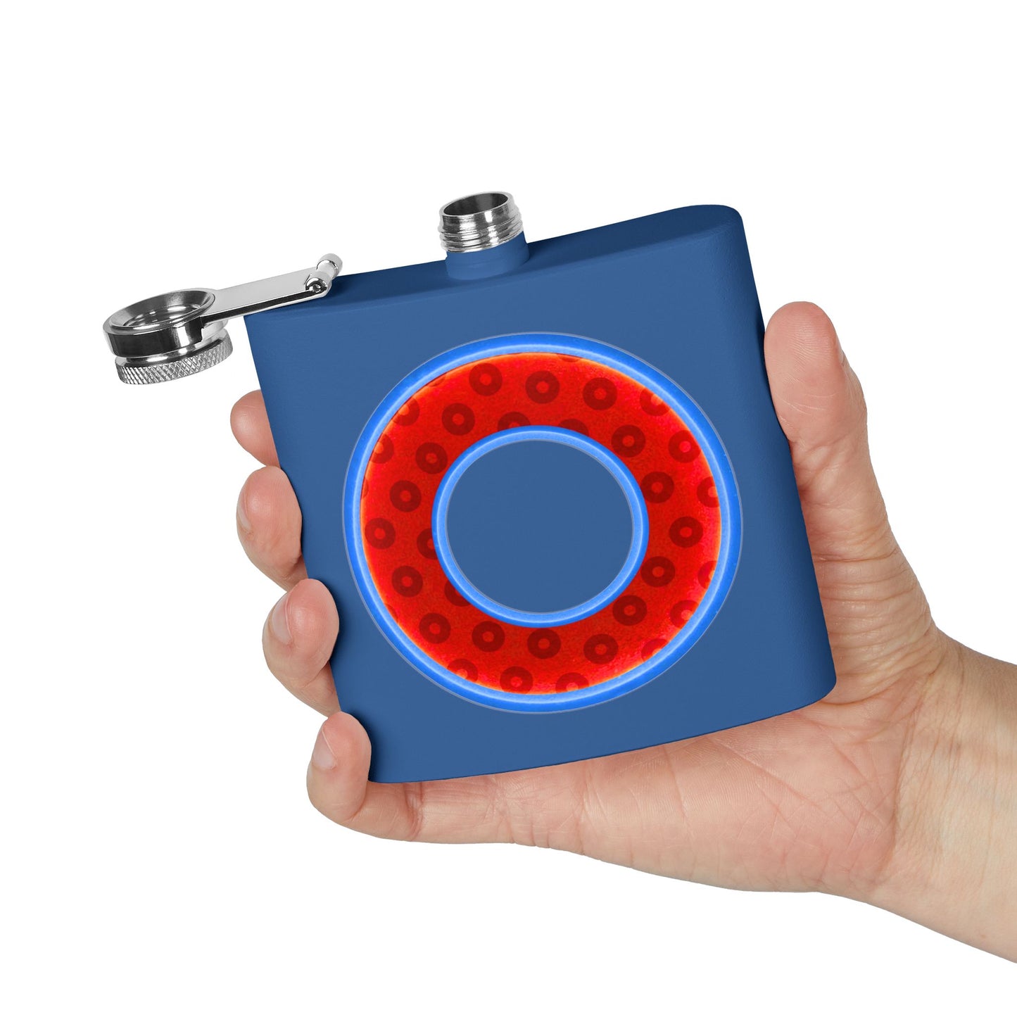 Lump's Donut Flask 6 oz -  Red/Blue Widemouthed Paradox Donut - [*w/your choice of 7 backgrounds]