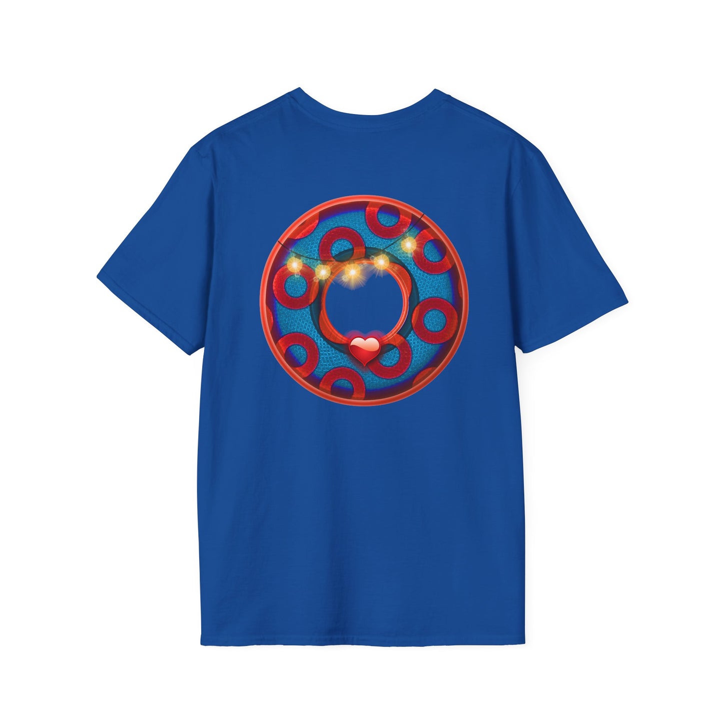 Classic Donut Tee - Unisex Soft-Style - "MORE Donuts Please" - rustic dark blue/red paradox donut - variant 1