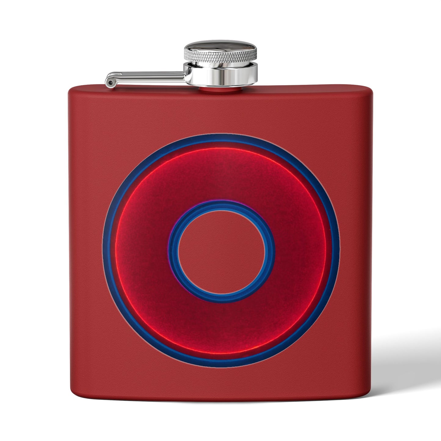 Lump's Donut Flask 6 oz - Vivid red/dark blue donut - [*w/your choice of 8 backgrounds]