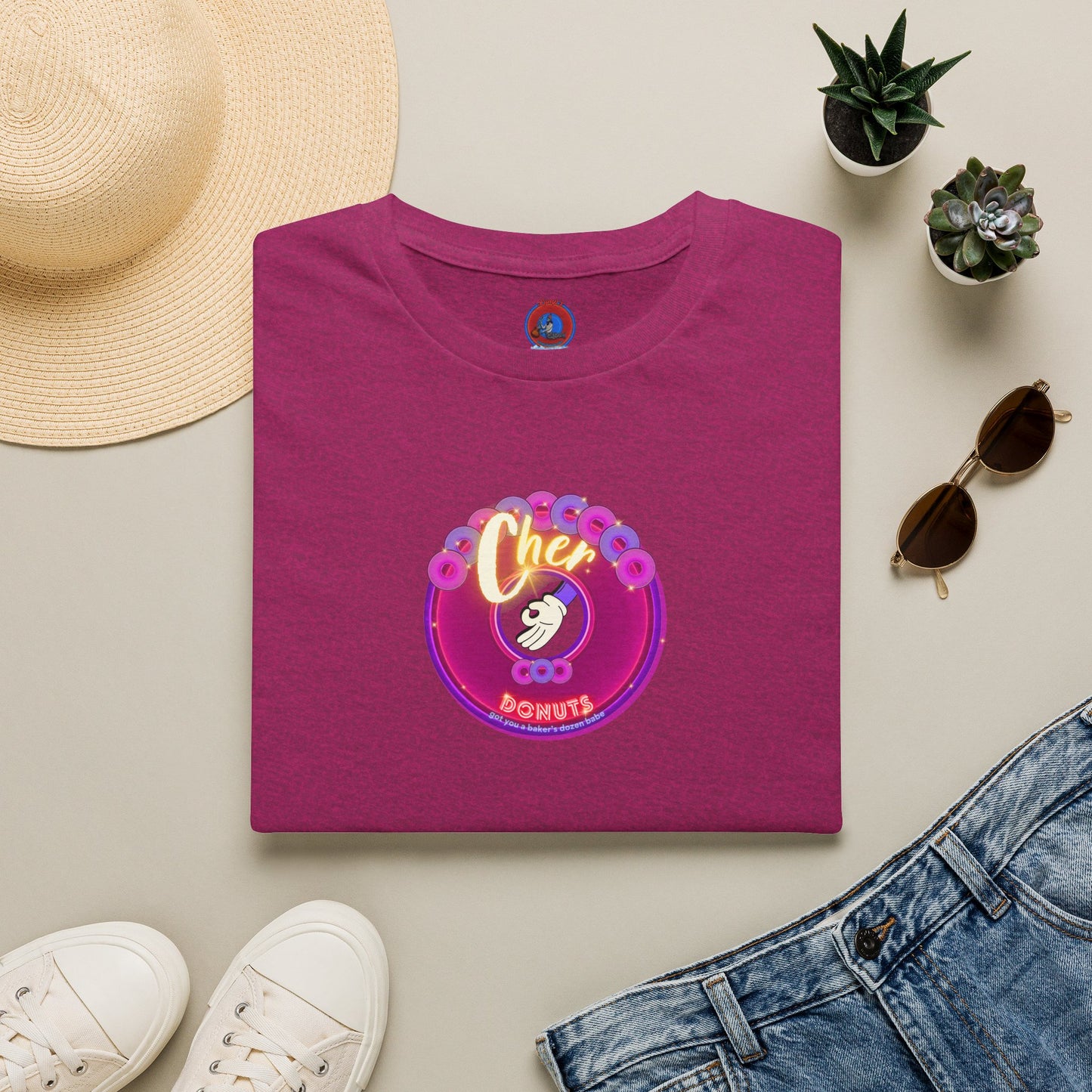Classic Donut Tee - Unisex Soft-Style - "Chering is Caring Donut' - vivid magenta/purple donut