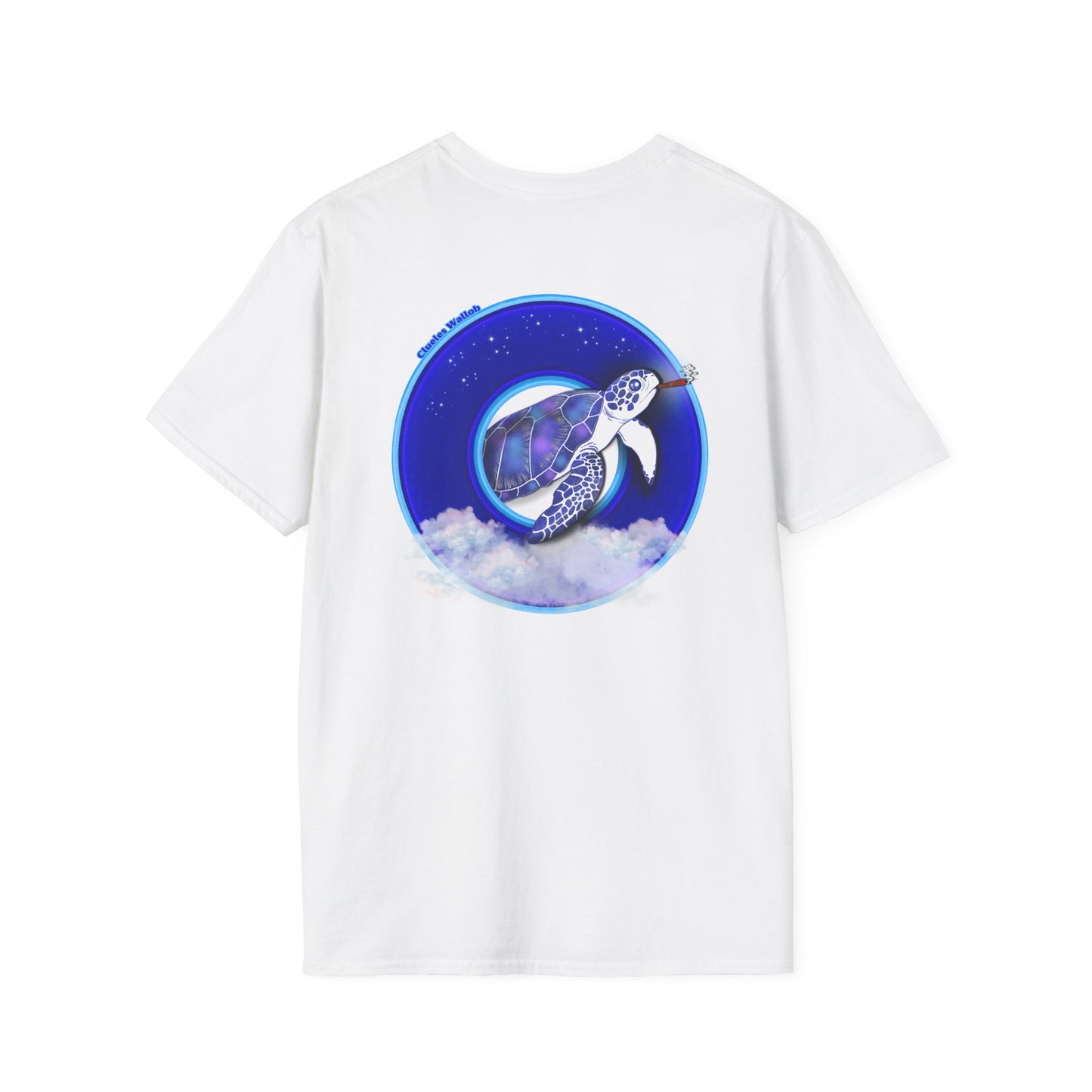 Classic Donut Tee - Unisex Soft-Style - "Clueless Wallob's Donuts" - vivid blue sky donut