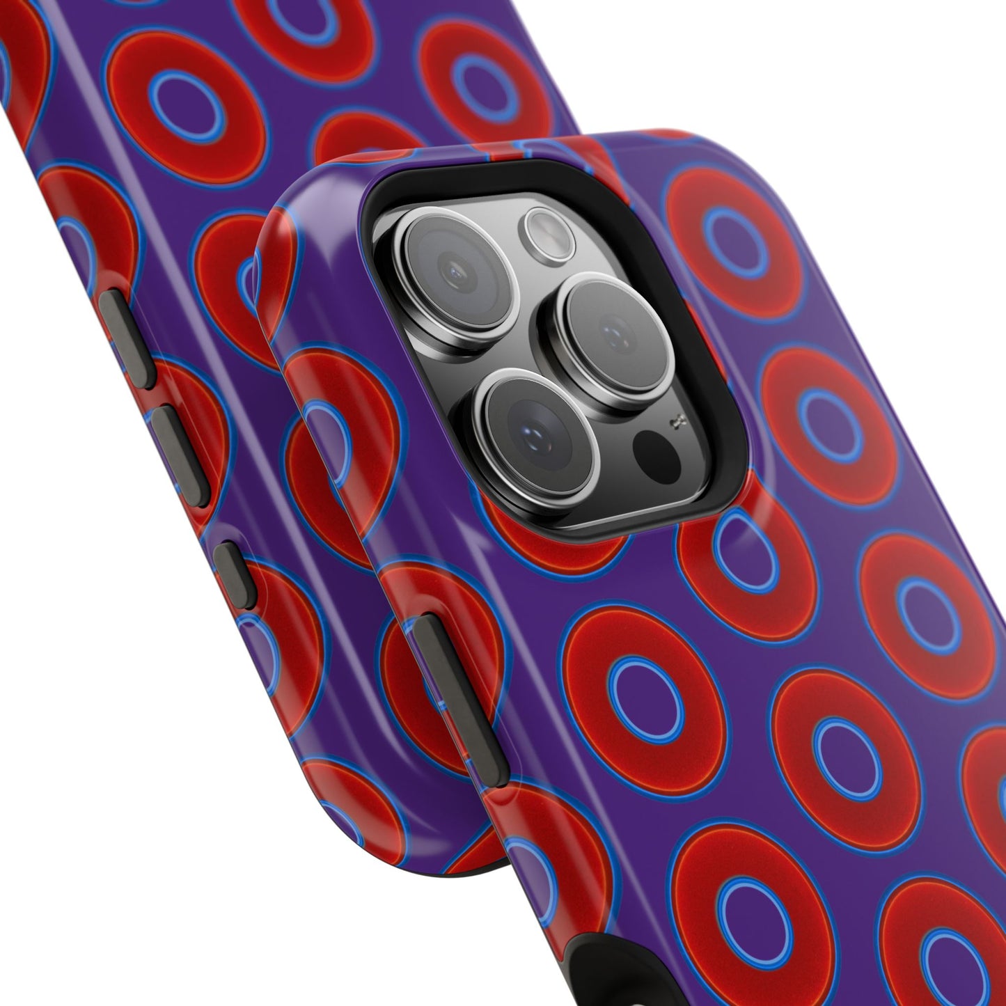 Impact-Resistant Lumpy Donut Case - red vivid donut print w/dark purple background