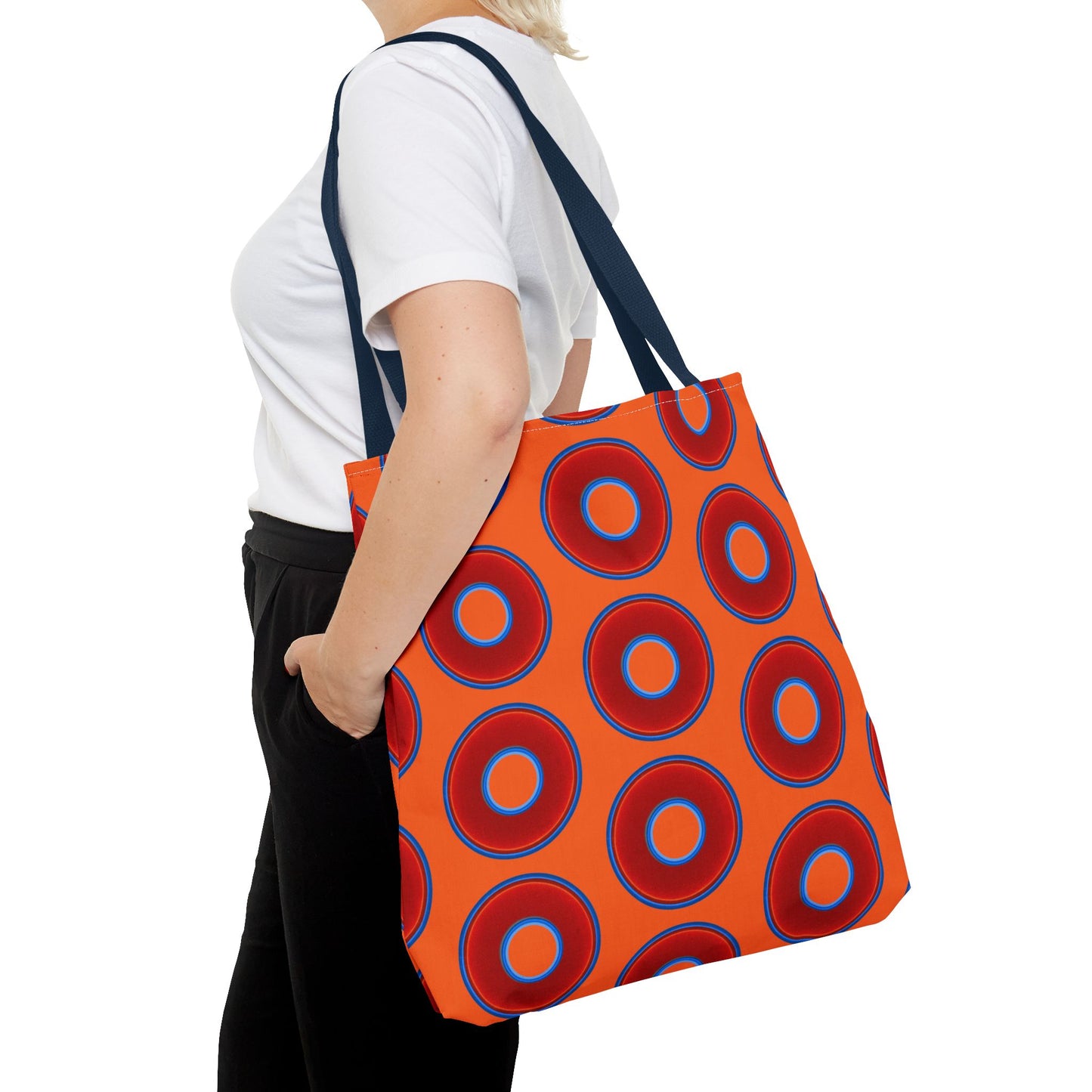 Lumpy Beach/Tote Bag - red vivid donuts w/dark orange background
