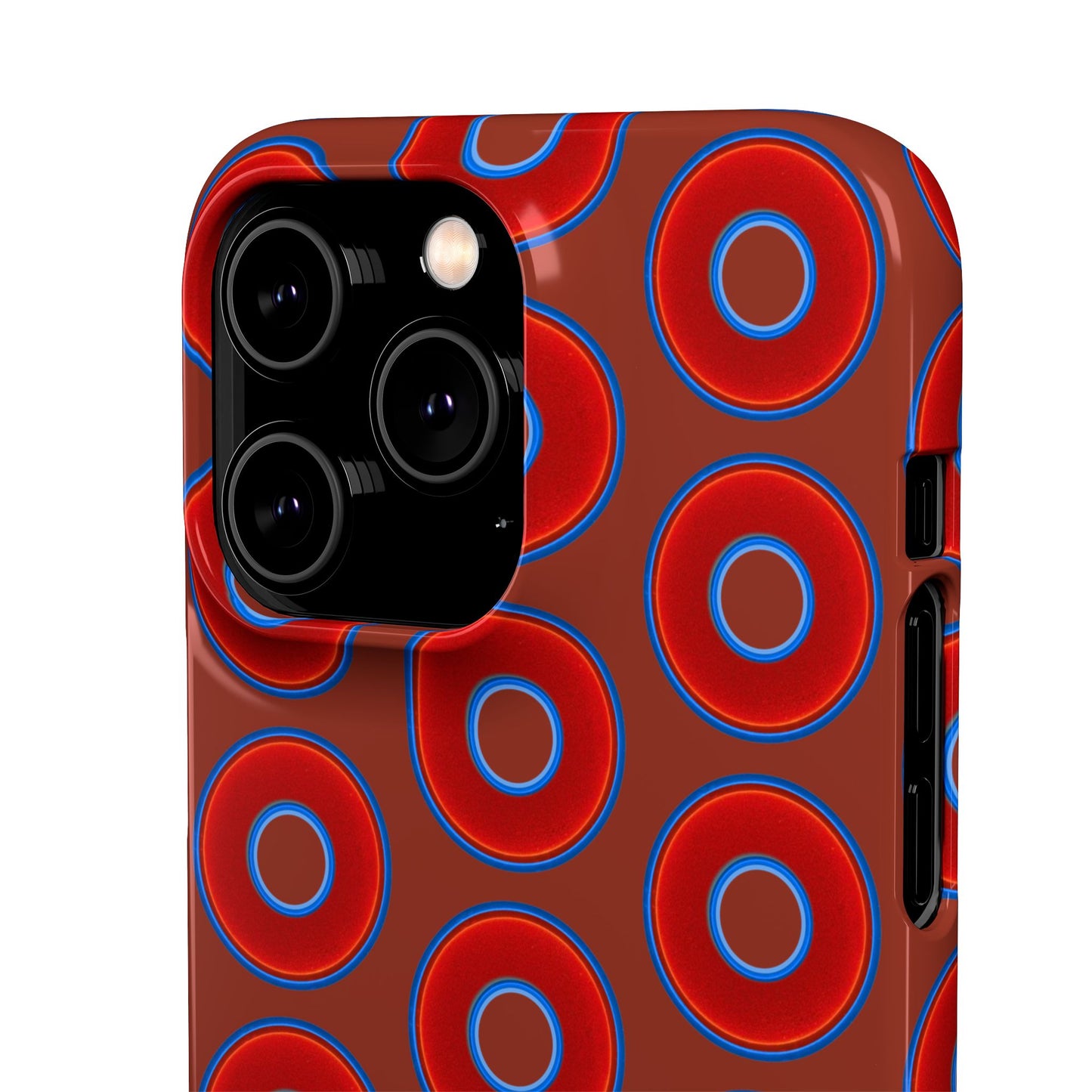 Lumpy Donut Snap Case - red vivid donut print w/burnt umber background