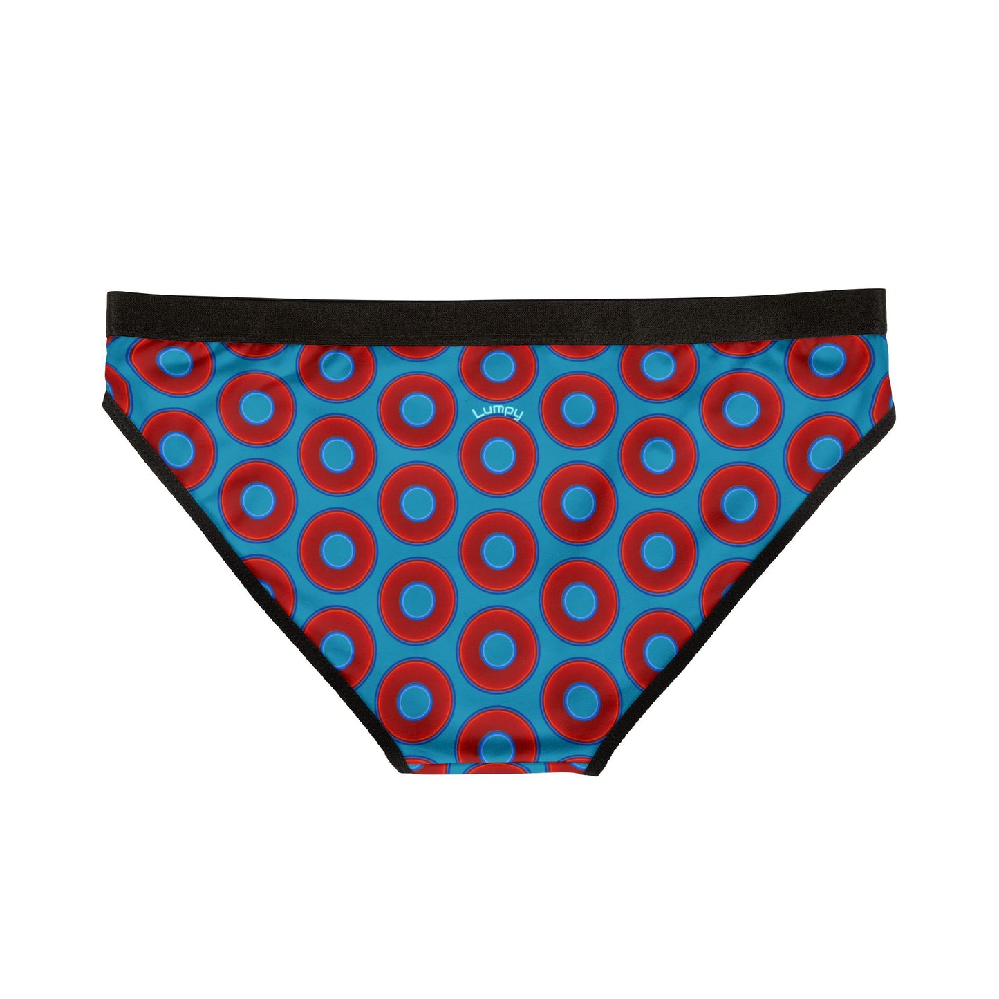 Lumpy Donut Underwear - vivid red donut print w/aquamarine blue background