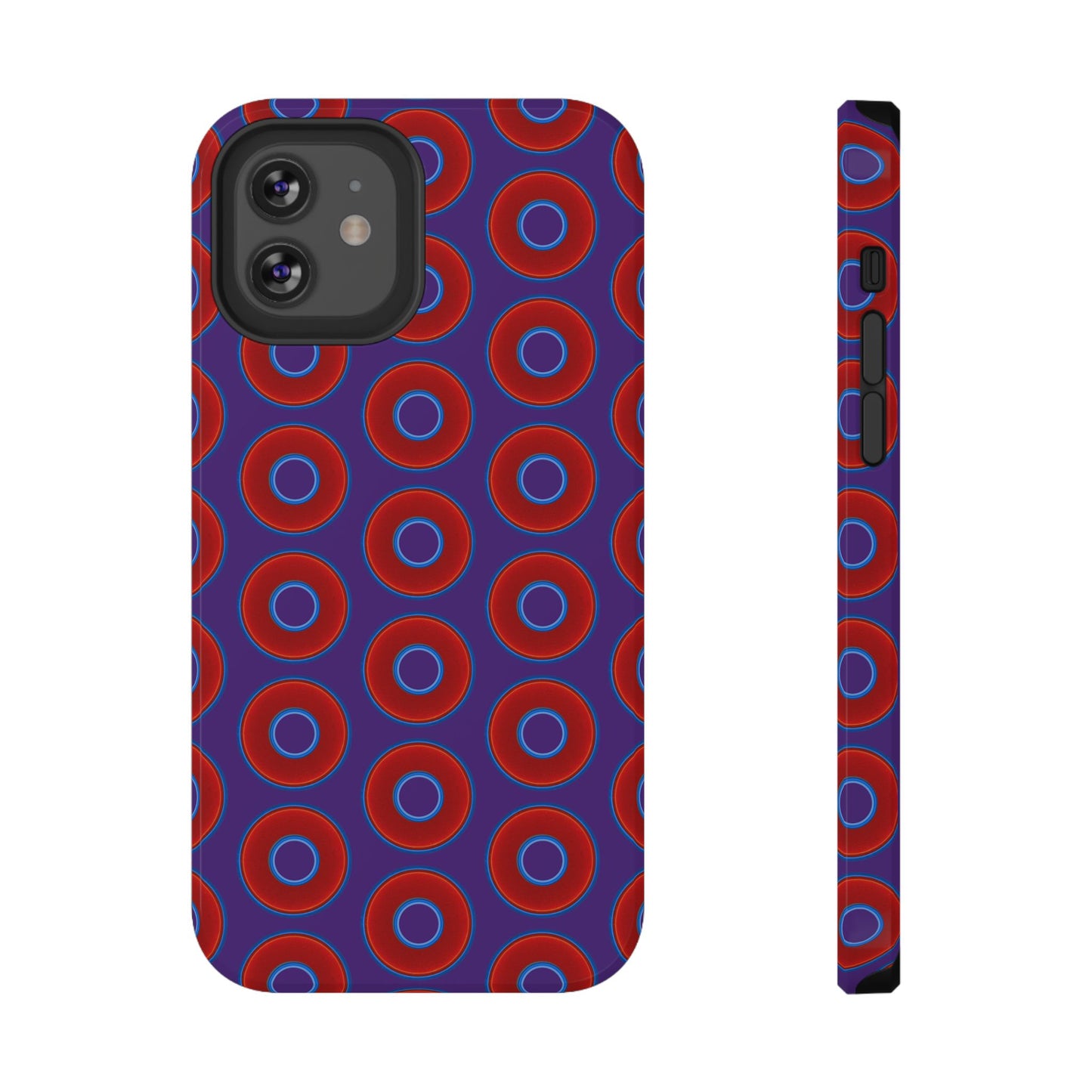 Impact-Resistant Lumpy Donut Case - red vivid donut print w/dark purple background