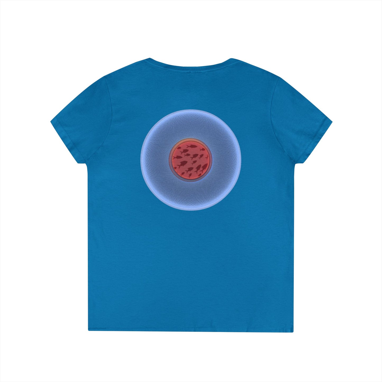 Women's Donut V-Neck Tee - "If I'm Swimming By" - variant 2 - blue/red phatty donut w/