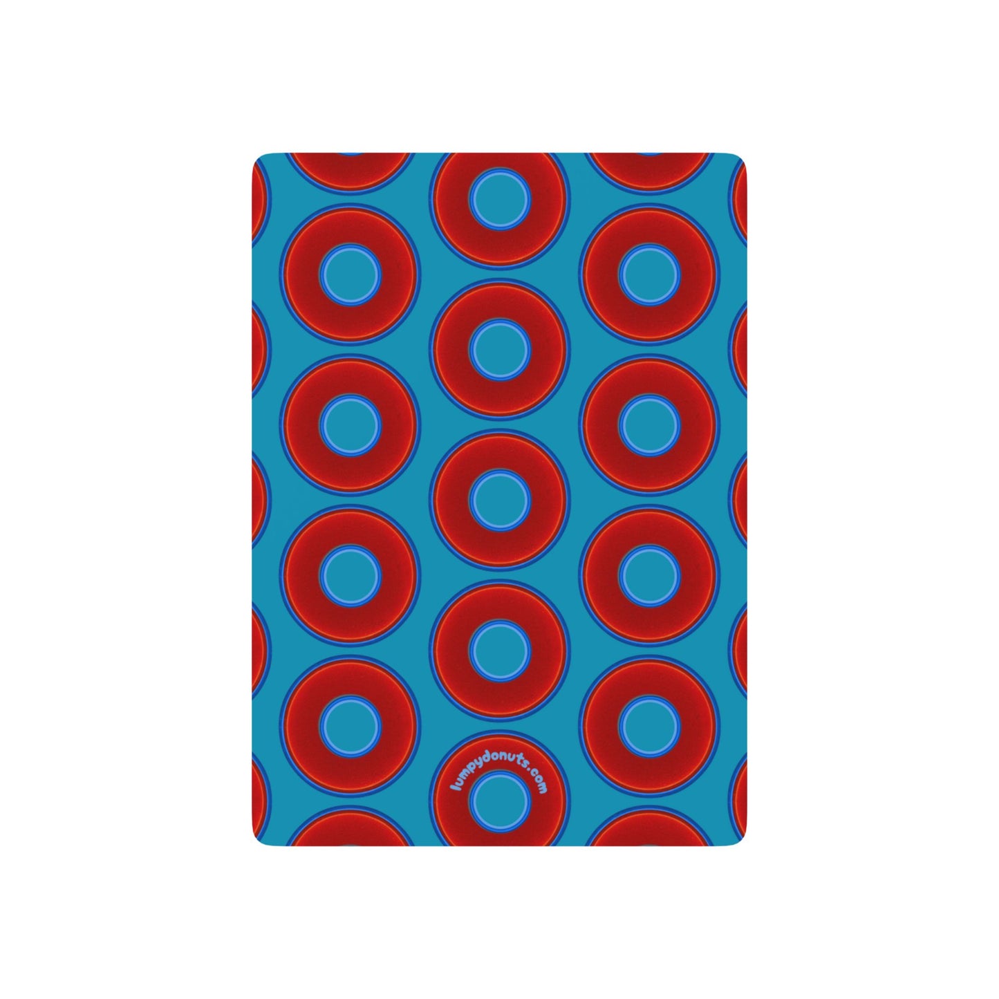 Lumpy Donut Playing Decks - 52-cards - red vivid donuts w/aquamarine blue background