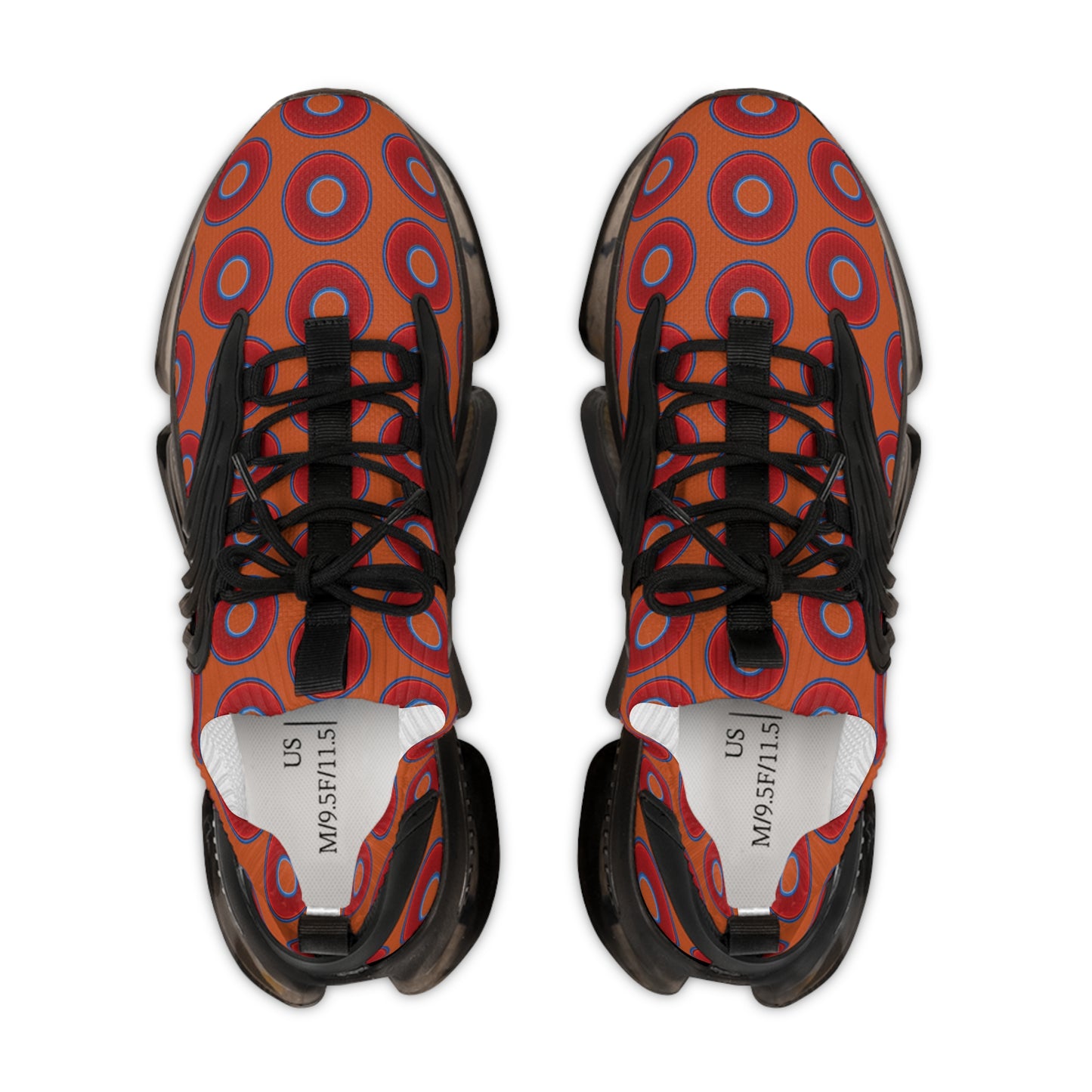 Donut Kicks - red vivid donut print w/dark orange background
