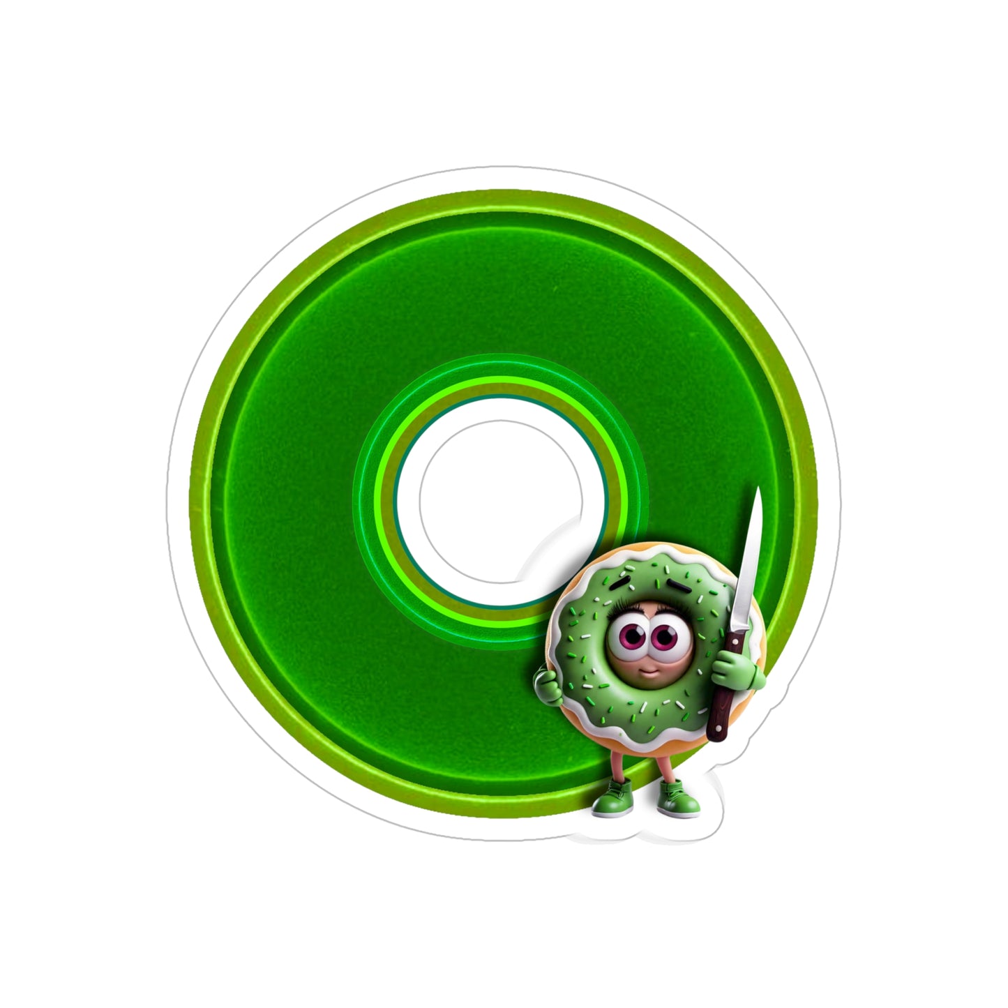 Donut Bumper/Outdoor Sticker - "My Friend the Donut" - series 1.0 - variant 4 - green donuts - [Die-Cut] 6"x 6"