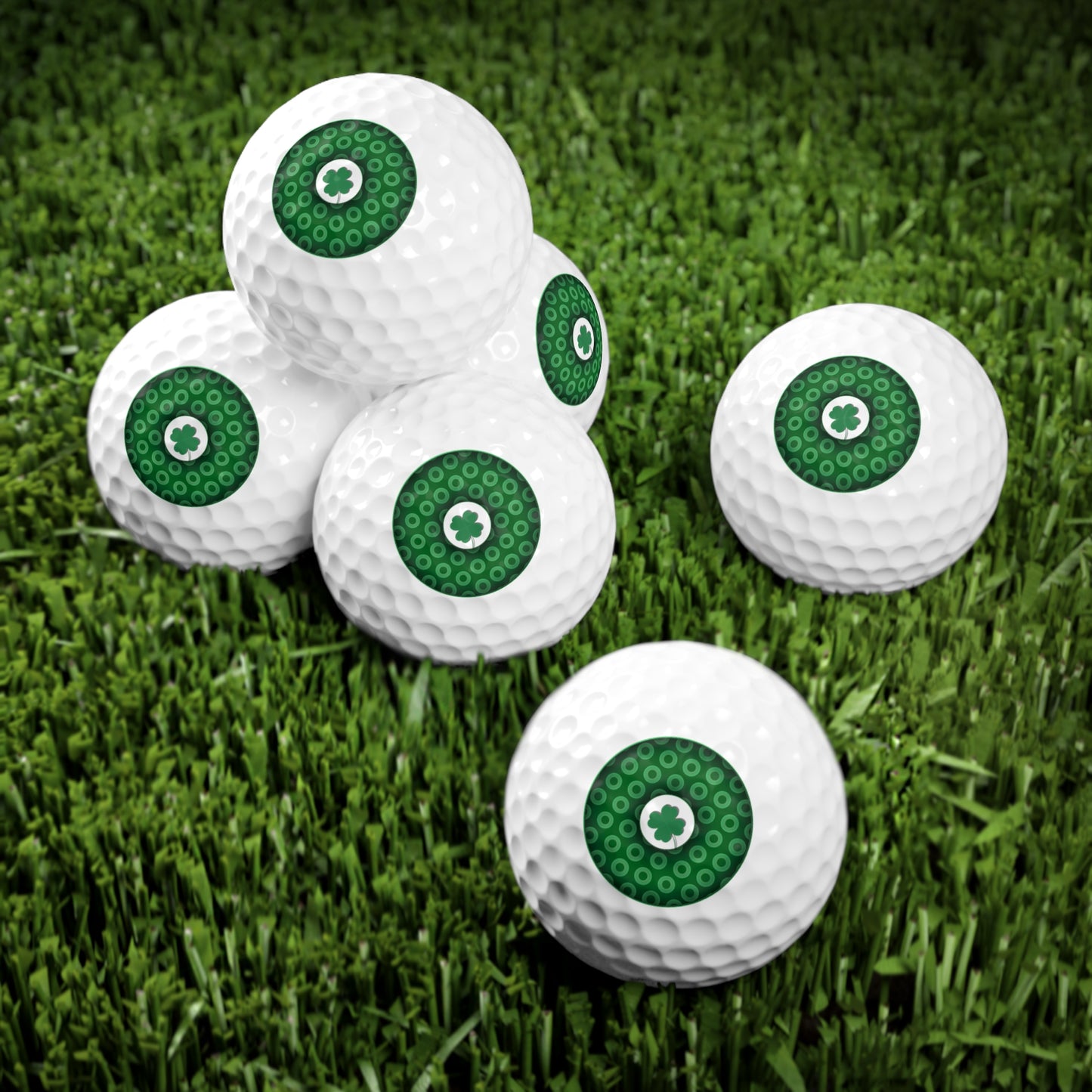 Lumpy Donut Golf Balls - 6-pack - "Patron Saint of Golf Balls" - green/light green caviar paradox donut - w/4-leaf clover - variant 1