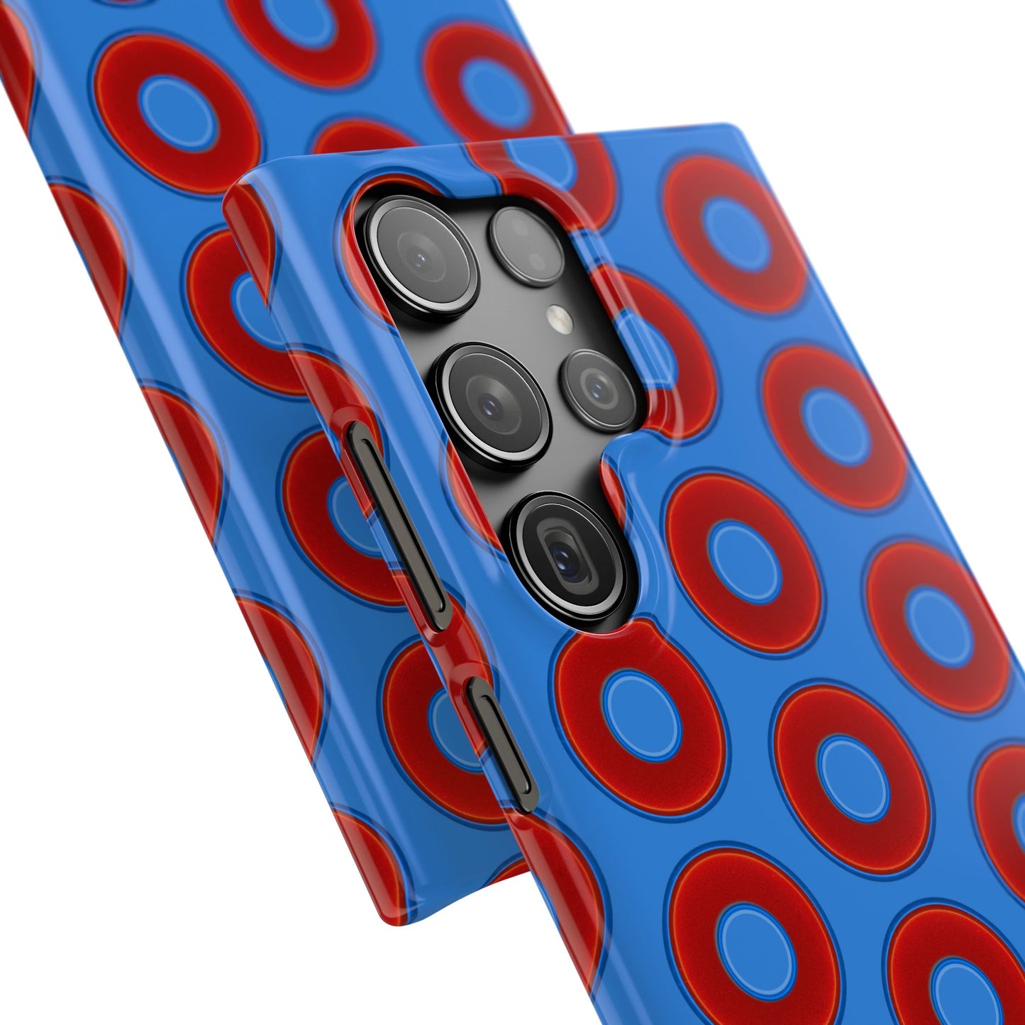 Lumpy Donut Snap Case - red vivid donut print w/light royal blue background