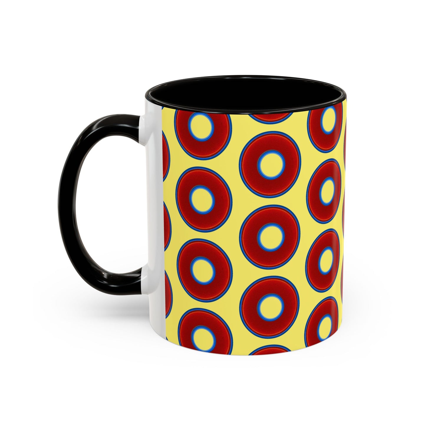 Lump's Grumpy Coffee Mug - vivid red donuts w/yellow background