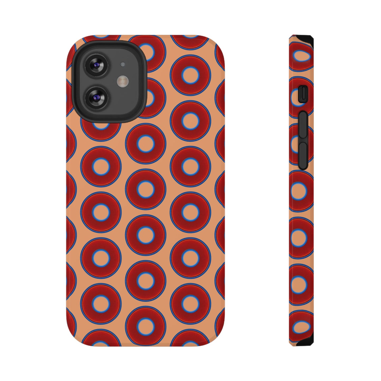 Impact-Resistant Lumpy Donut Case - red vivid donut print w/peach background