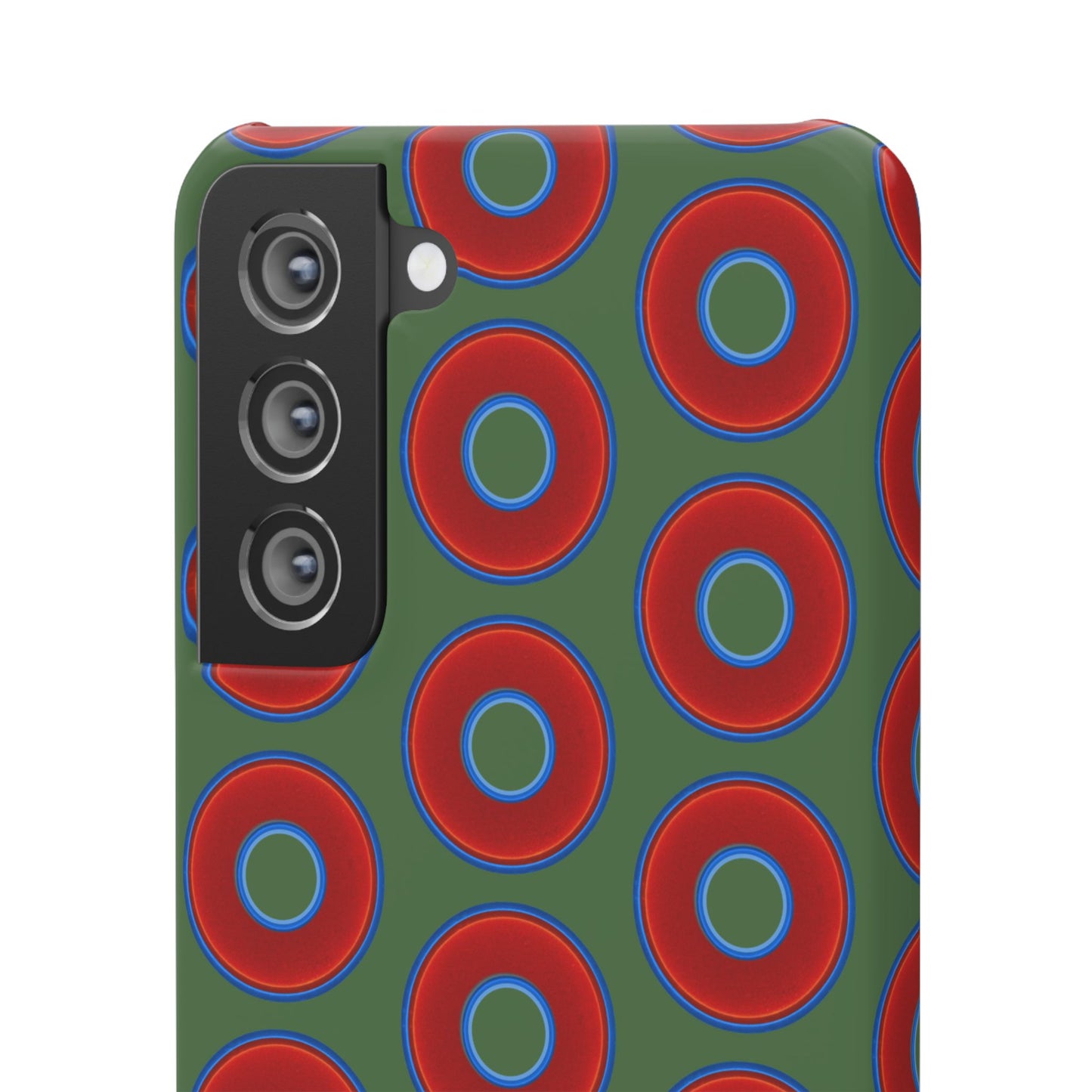 Lumpy Donut Snap Case - red vivid donut print w/dark green background