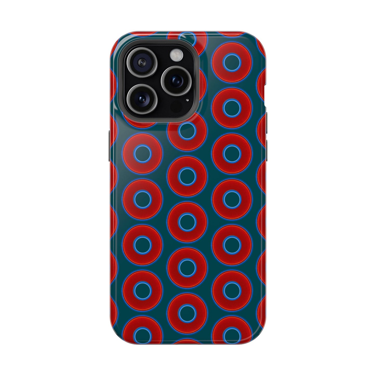 Magnetic Tough Donut Case - red vivid donut print w/midnight green background