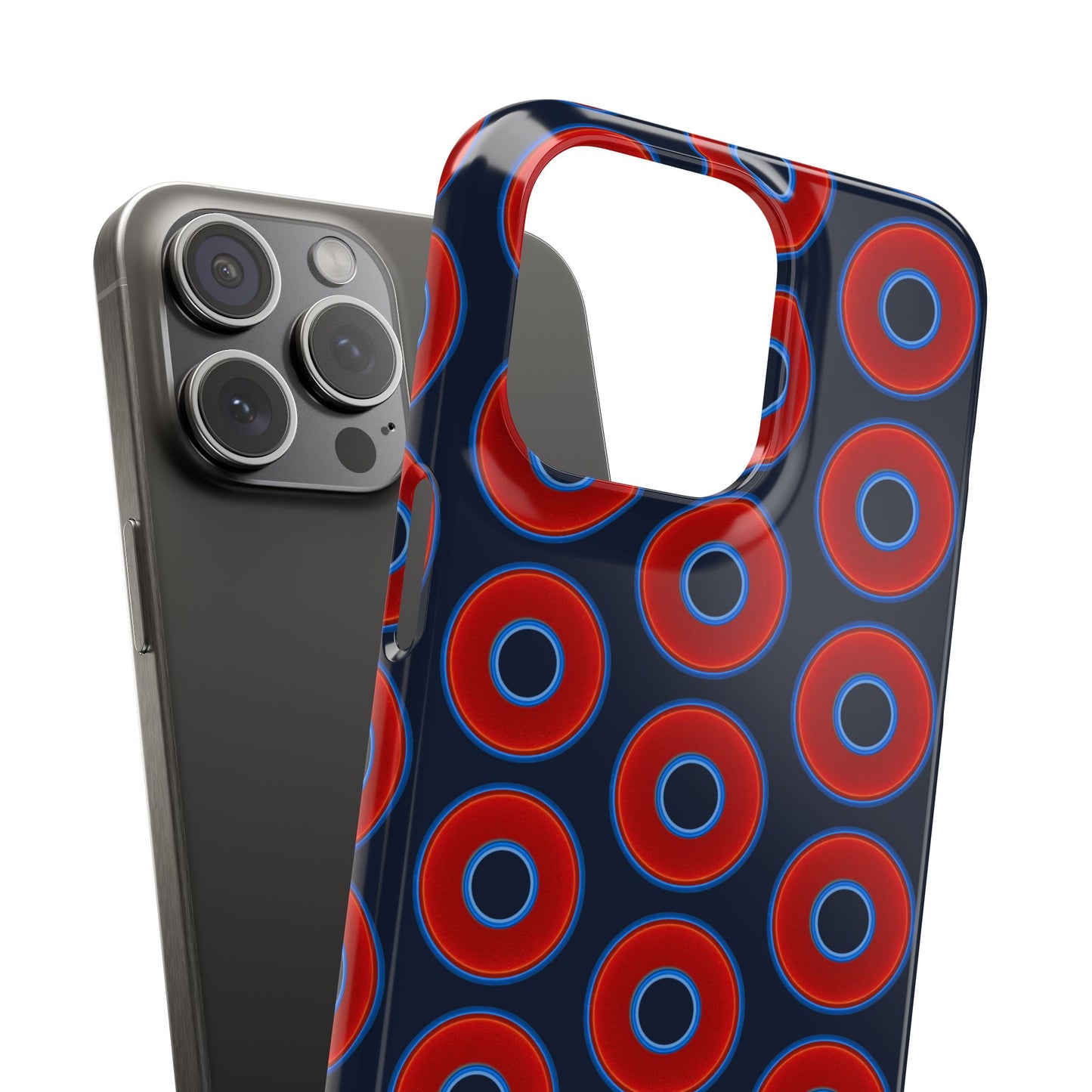 Lumpy Donut Snap Case - red vivid donut print w/midnight teal blue background