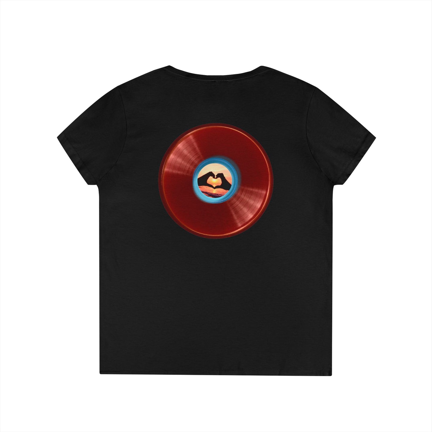 Women's Donut V-Neck Tee - "Waste of a Perfectly Good Donut" - variant 1 - vivid red record donut w/