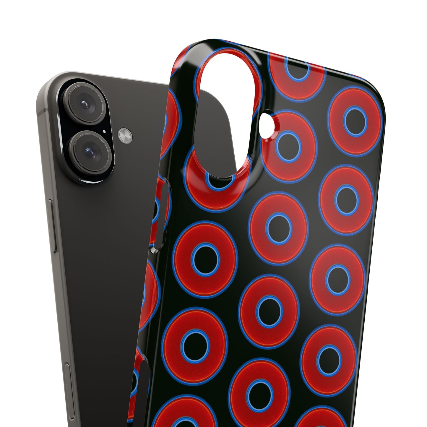 Lumpy Donut Snap Case - red vivid donut print w/midnight moss green background
