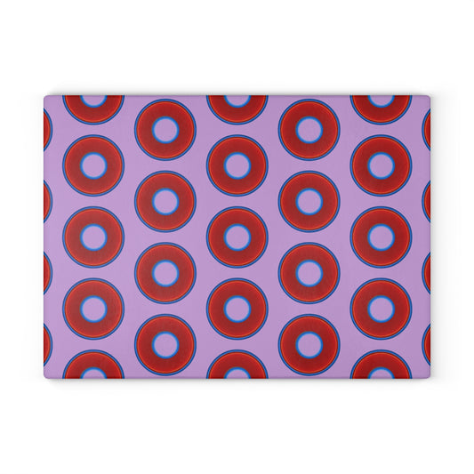 My Friend's Cutting Board - vivid red donuts w/wisteria purple background
