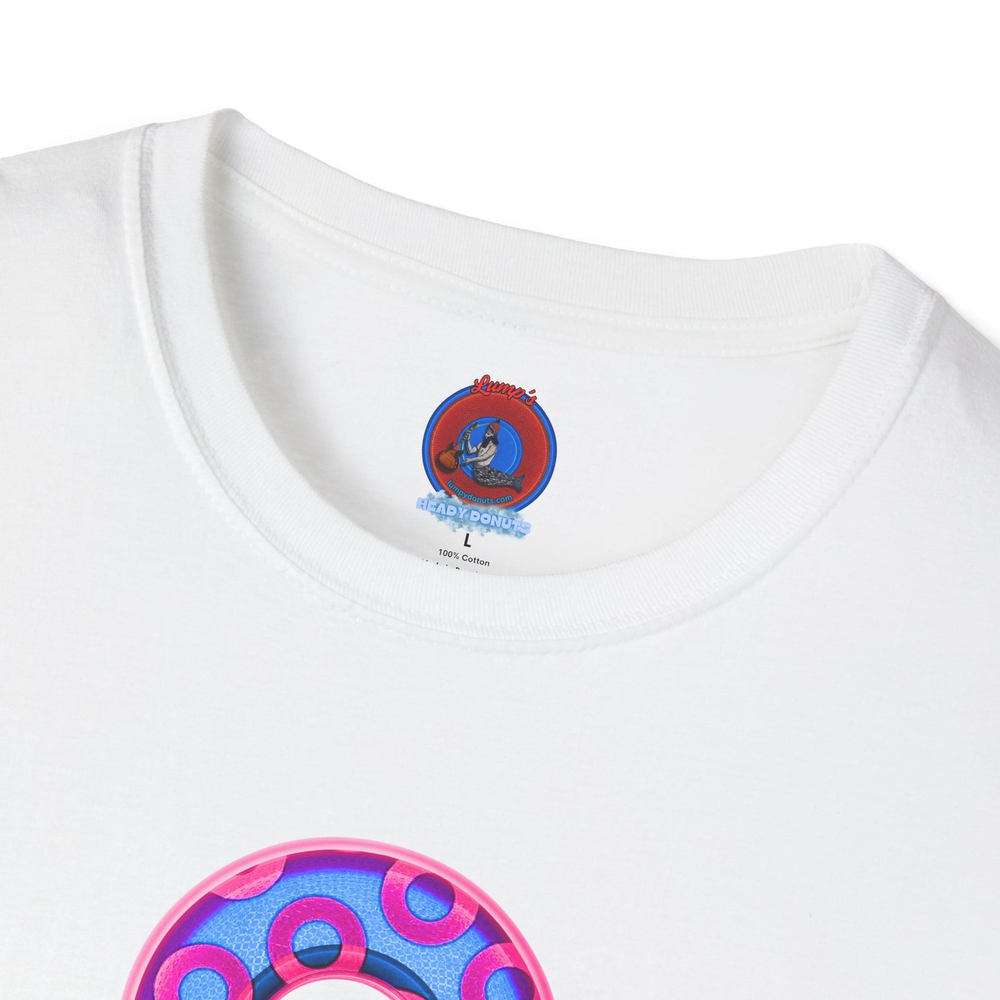 Plain Donuts/Unisex Soft-Style - "Plain Rustic Paradoxical Donuts" - light blue/magenta donuts