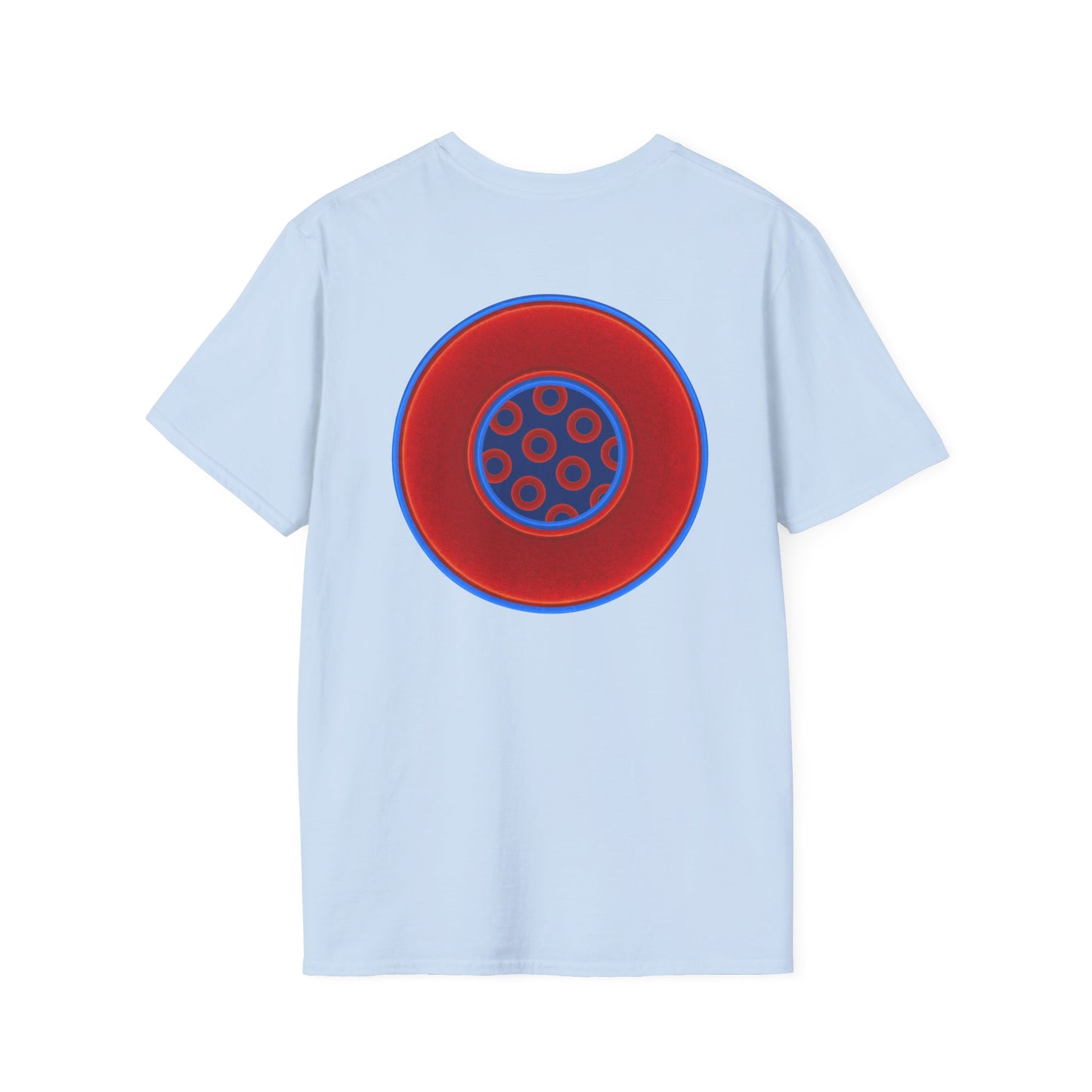 Classic Donut Tee - Unisex Soft-Style - "Portal Donut" - vivid red/blue donut  - w/navy blue - variant 2