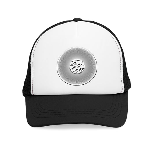 Lumpy Trucker Hat - "Ivory & Ebony - Together in Phishy Harmony" - white/black textured donut