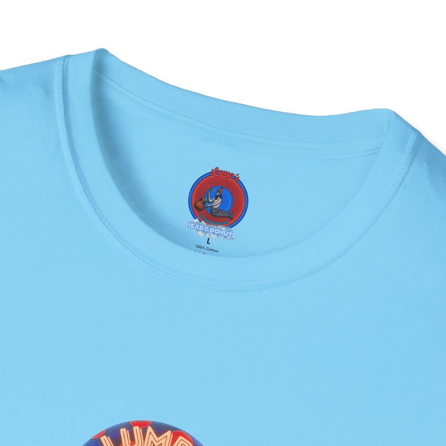 Coffee Traders Tee - Unisex Soft-Style - "Reba's Decaf: Coffee Grounds & Mud " - paradoxical donut - variant 2 - logo front/Reba back