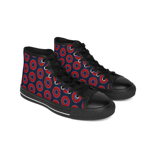 Men's Cushiony Convectors - High Tops - red vivid donuts w/dark blue teal elite background
