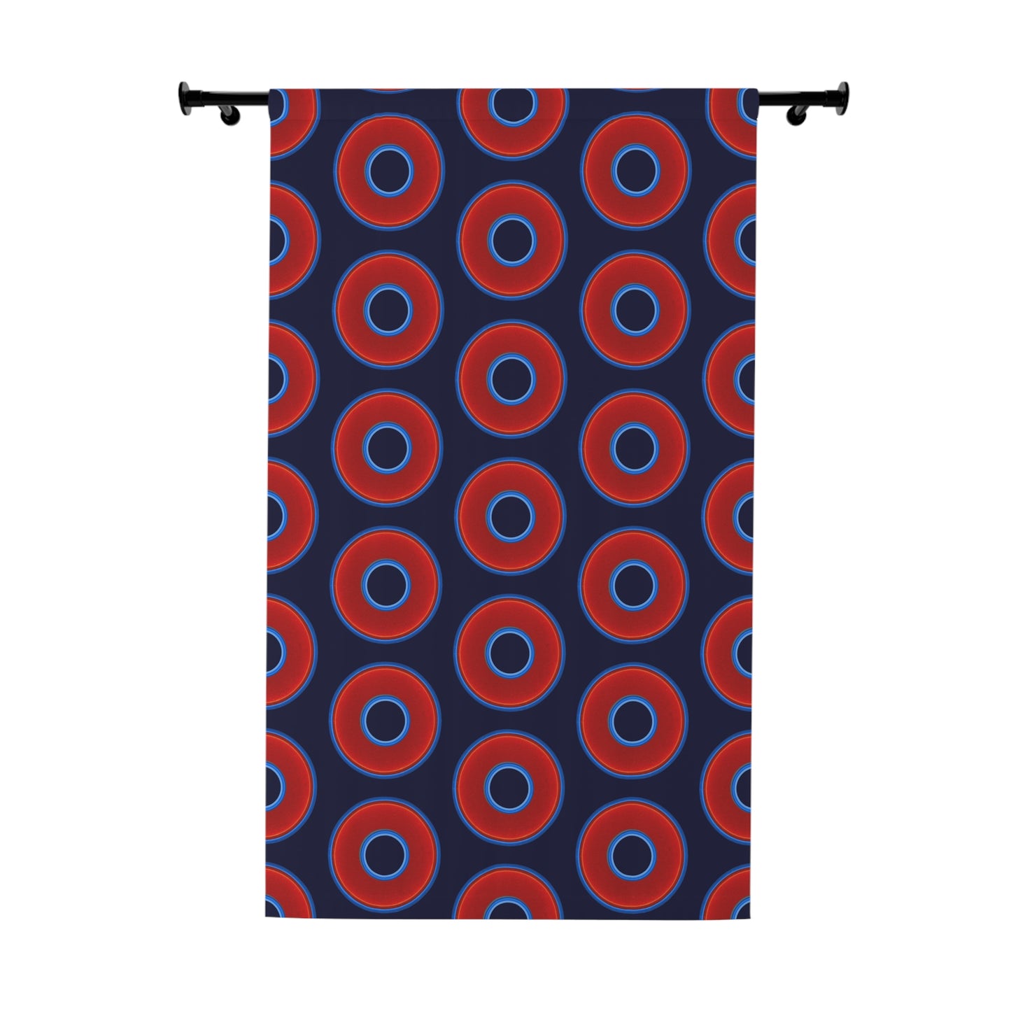 Copy of Lump's Heady Curtain w/Donuts - vivid red donut print - w/dark navy blue - [*1 Piece / 50" x 84"]