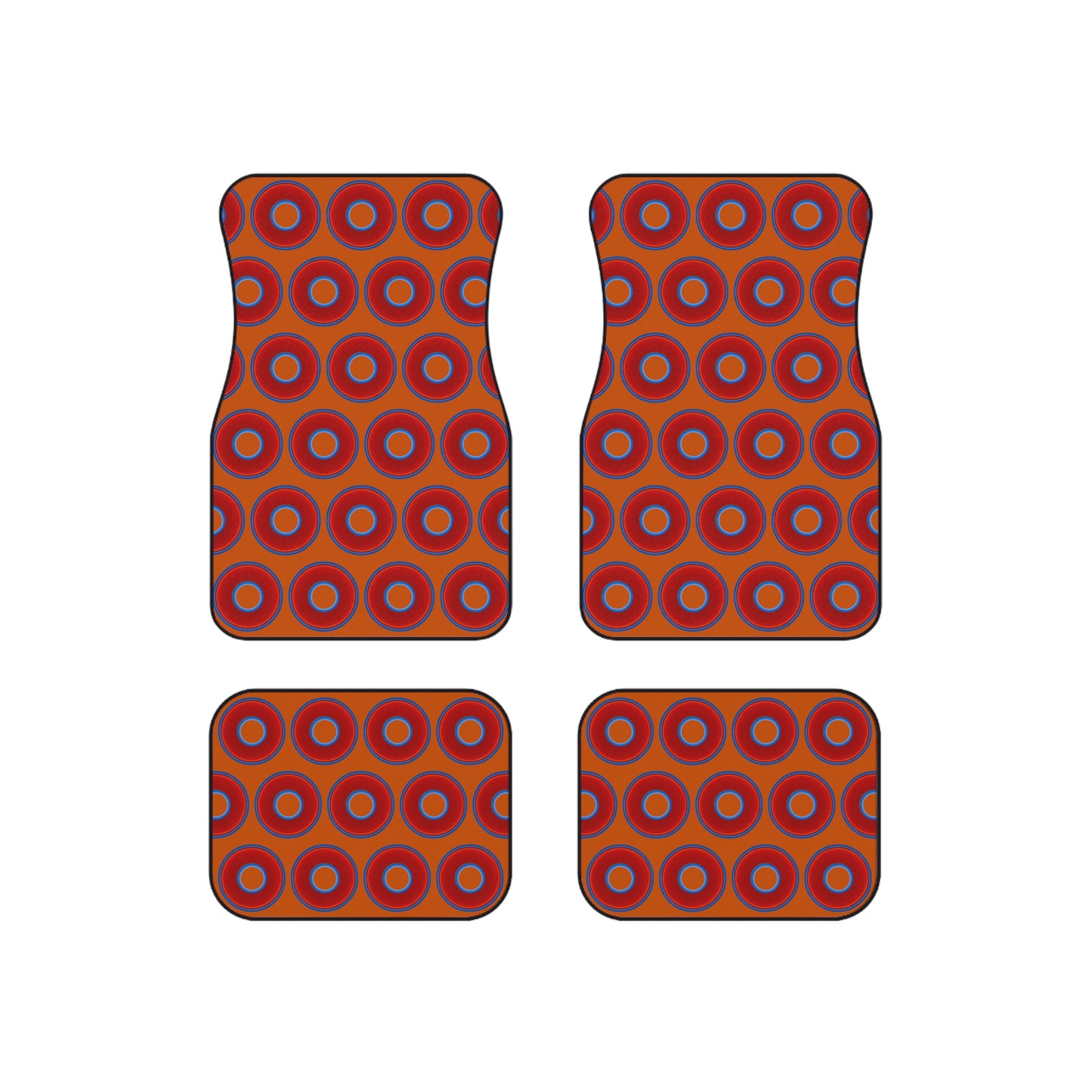 Contacted Car Mats - vivid donut print w/dark orange background