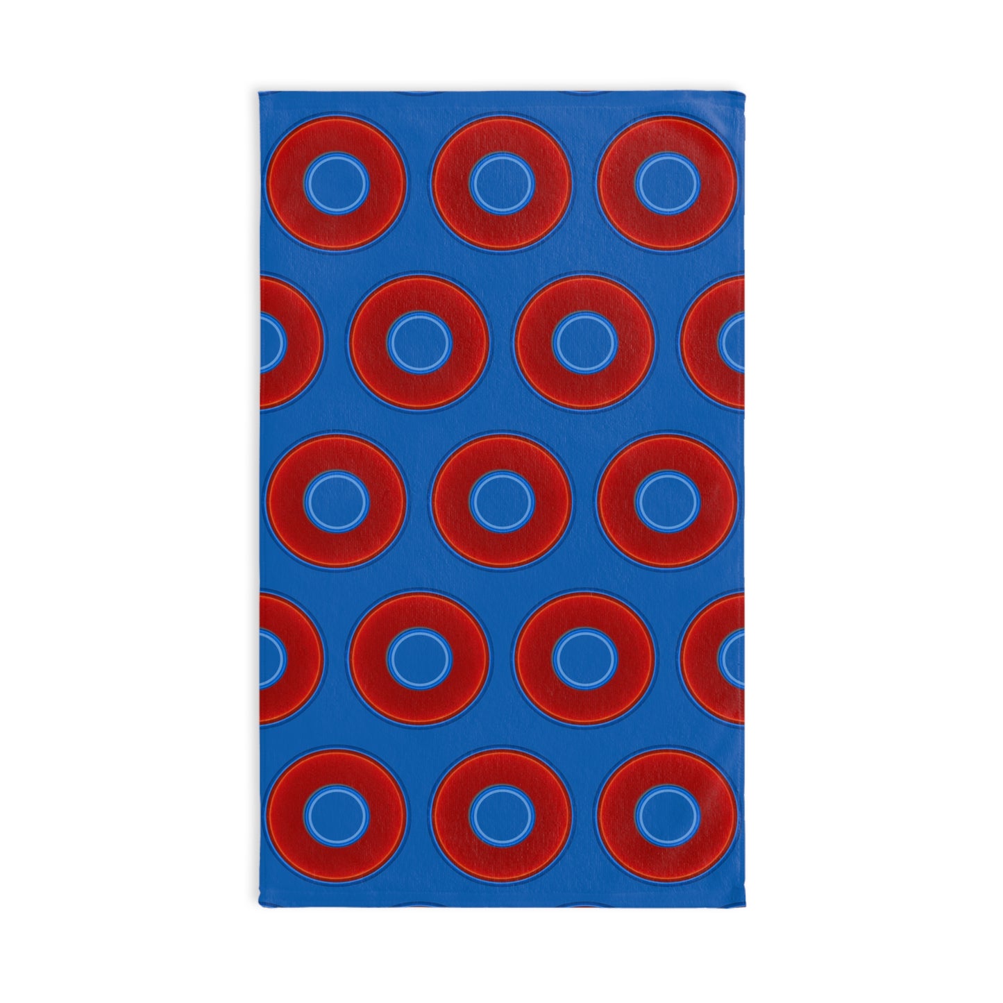 Lumpy Kitchen/Hand Towels - vivid red donuts w/dark royal blue background