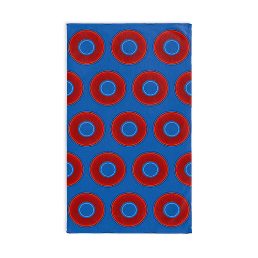 Lumpy Kitchen/Hand Towels - vivid red donuts w/dark royal blue background