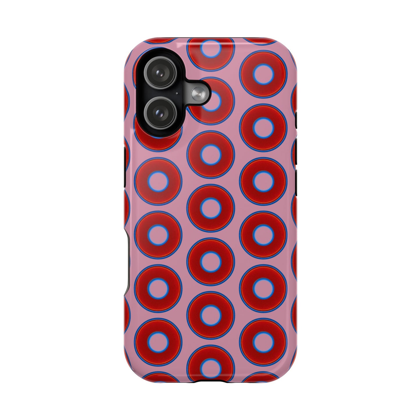 Impact-Resistant Lumpy Donut Case - red vivid donut print w/pale magenta background