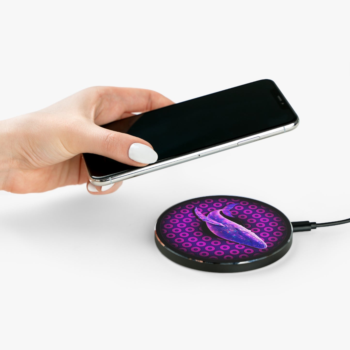 The Flow - Wireless Lumpy Donut Chargers - "Whale of a Good Wireless Charger" - purple/magenta paradoxical donut w/black background - variant 1