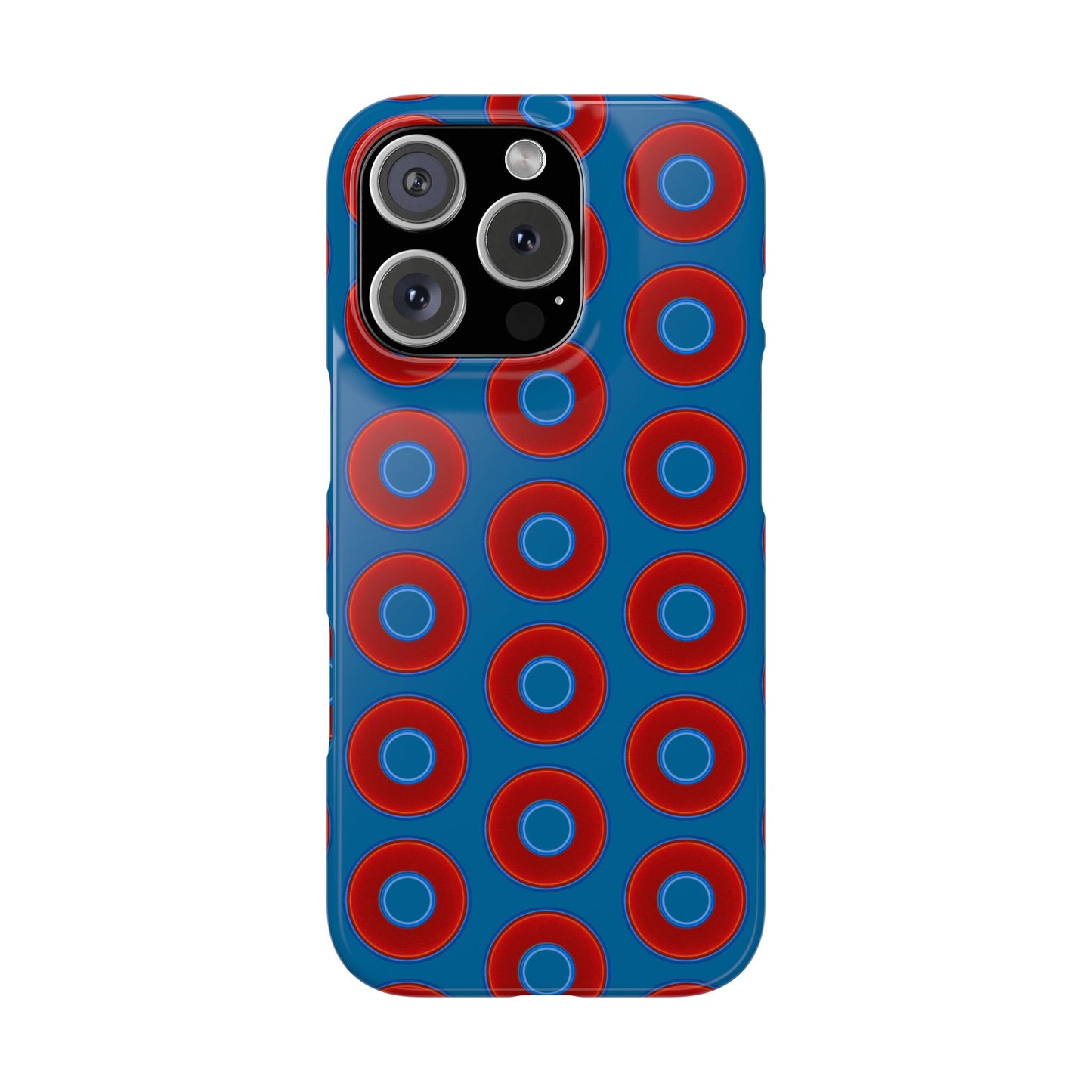 Lumpy Donut Snap Case - red vivid donut print w/wavy navy blue background