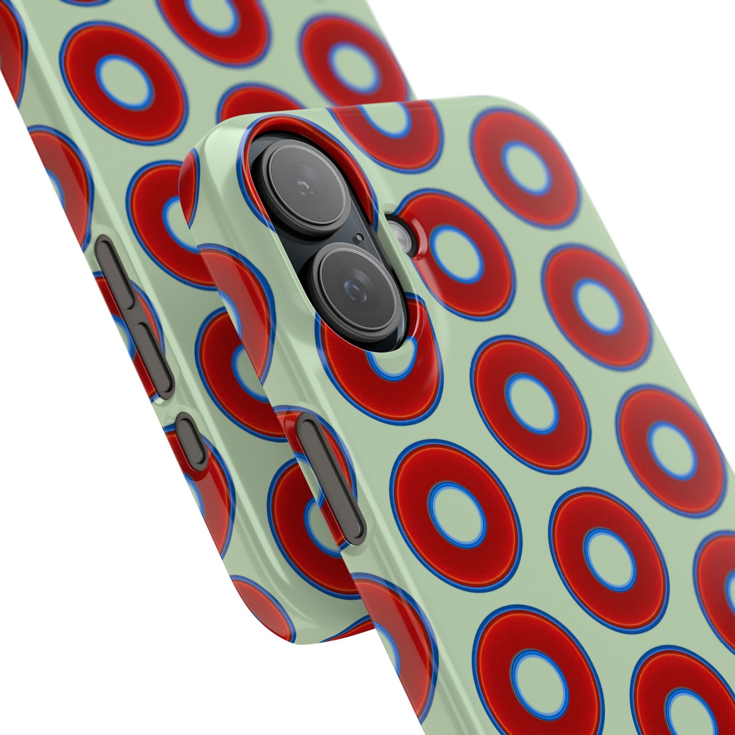 Lumpy Donut Snap Case - red vivid donut print w/seafoam green background