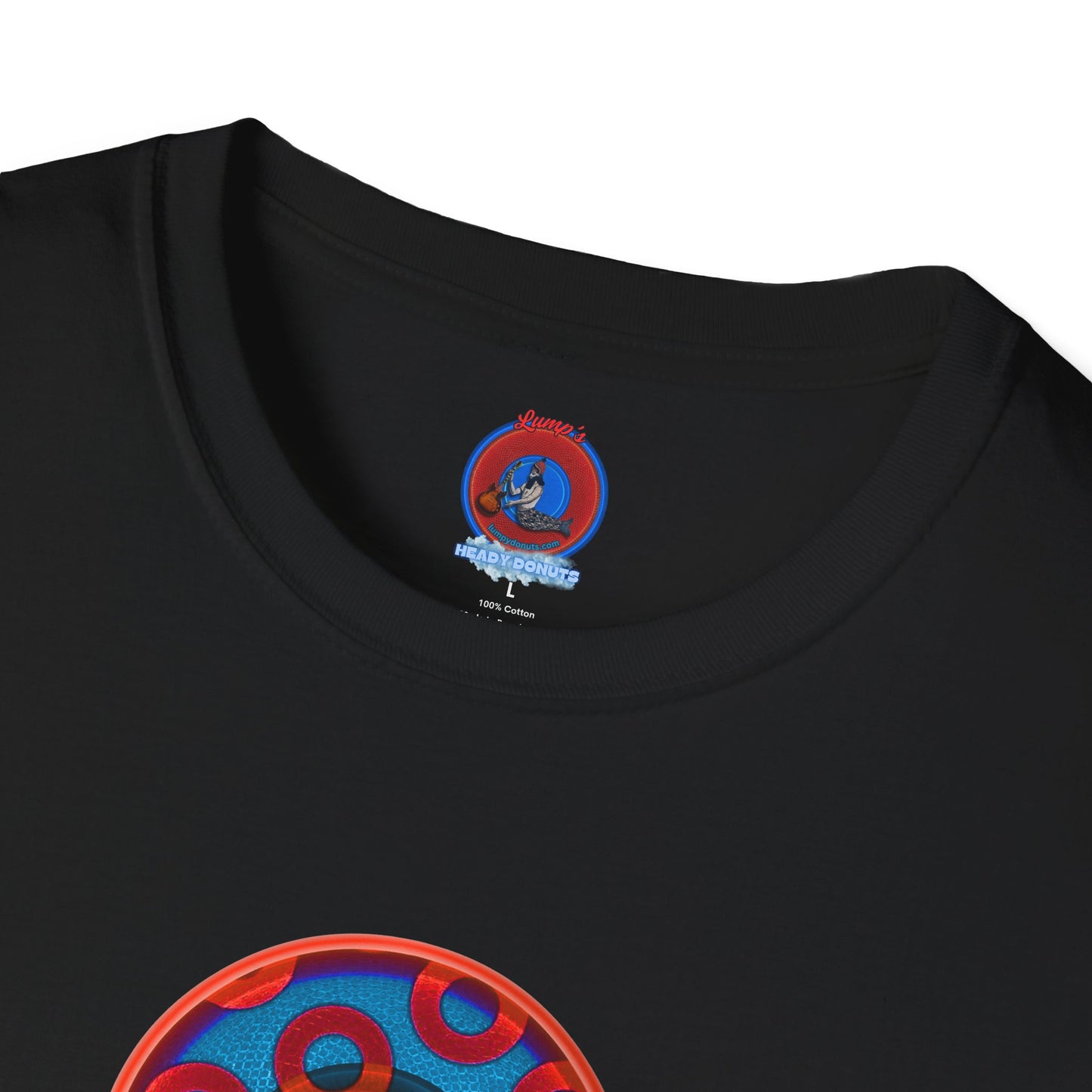Classic Donut Tee - Unisex Soft-Style - "Peace of My Donut?" - blue/red rustic paradox donut