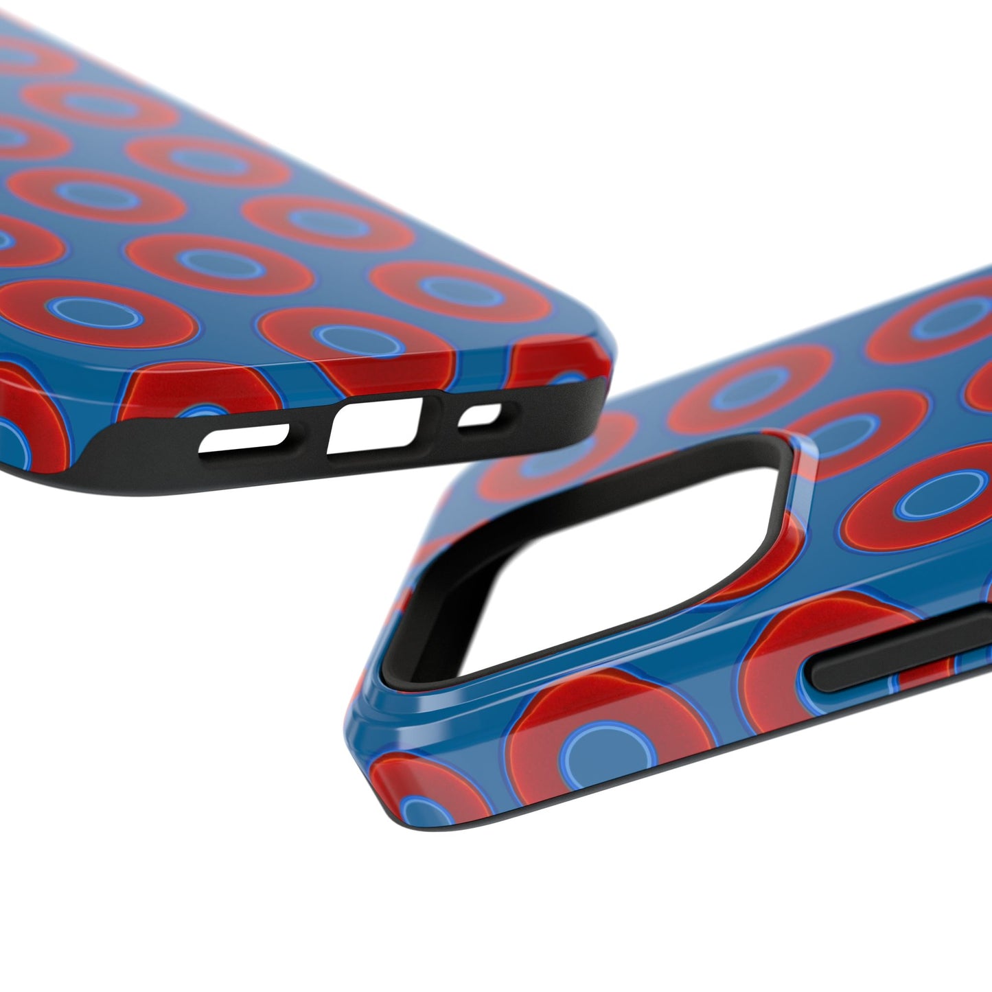 Impact-Resistant Lumpy Donut Case - red vivid donut print w/wavy navy background