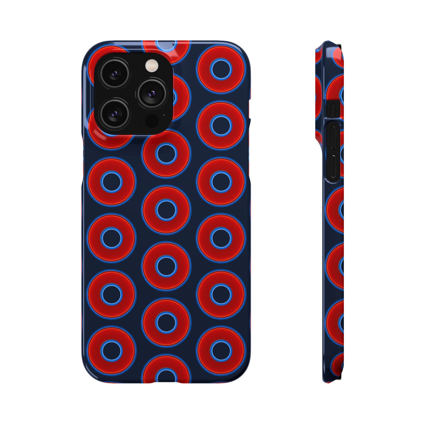 Lumpy Donut Snap Case - red vivid donut print w/midnight teal blue background