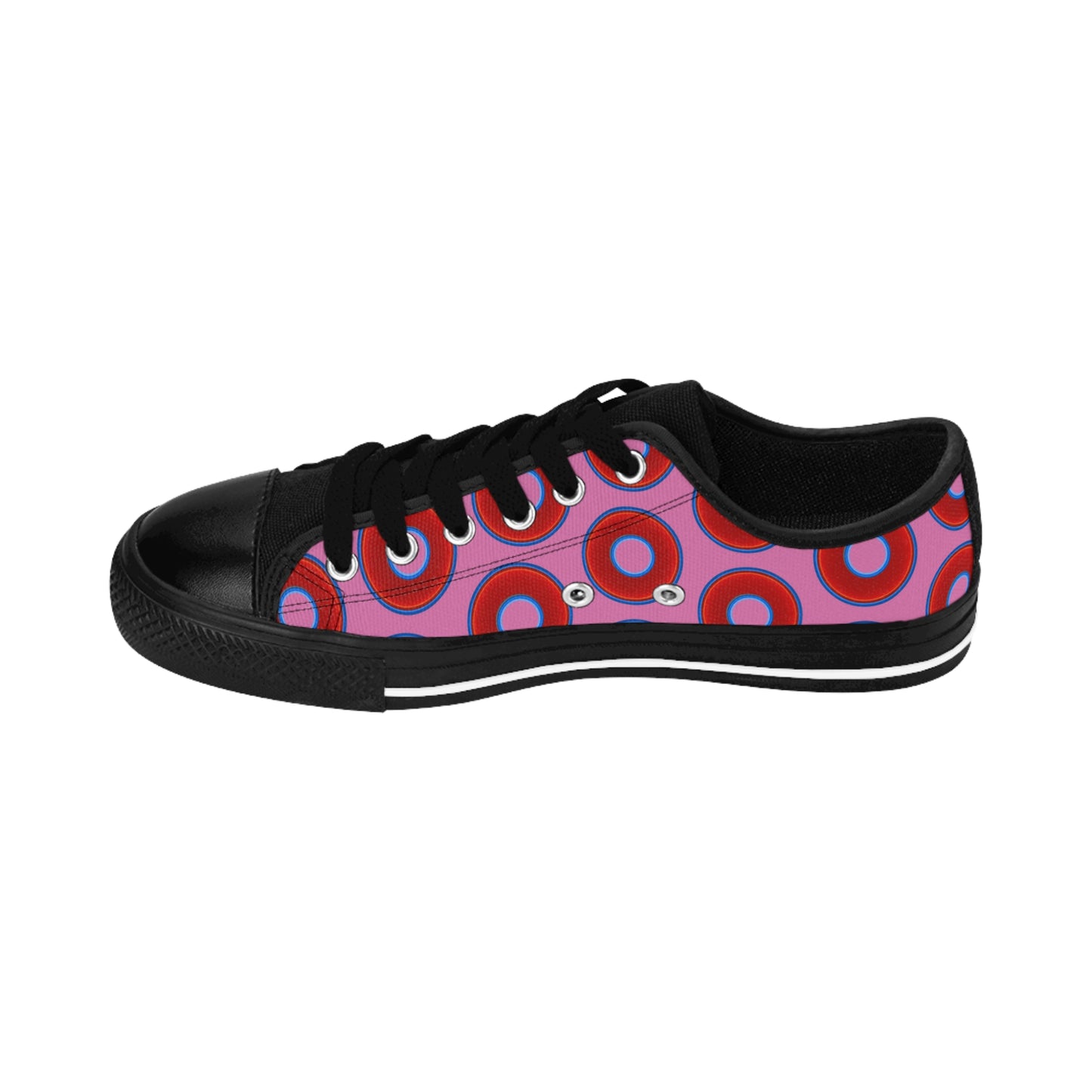Women's Cushiony Convectors - Low Top - large red vivid donut print w/pink background
