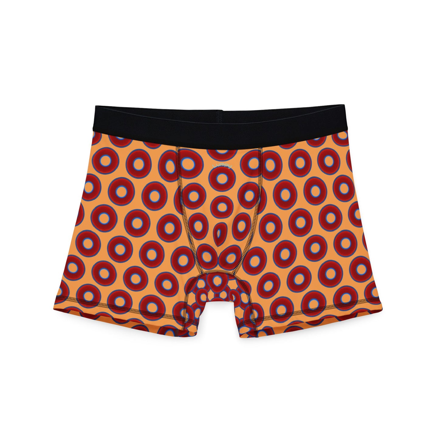 Men's Donut Boxers - red vivid donuts w/creamsicle orange background