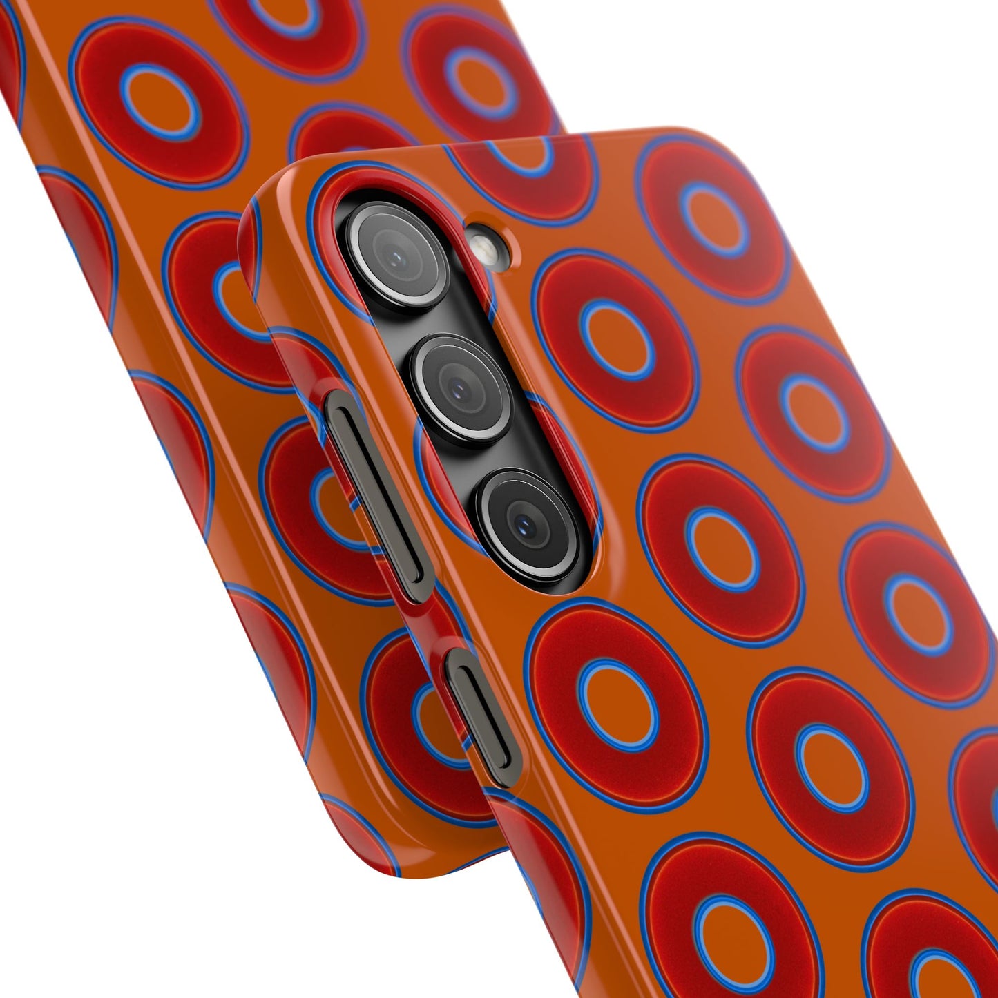 Lumpy Donut Snap Case - red vivid donut print w/dark orange background