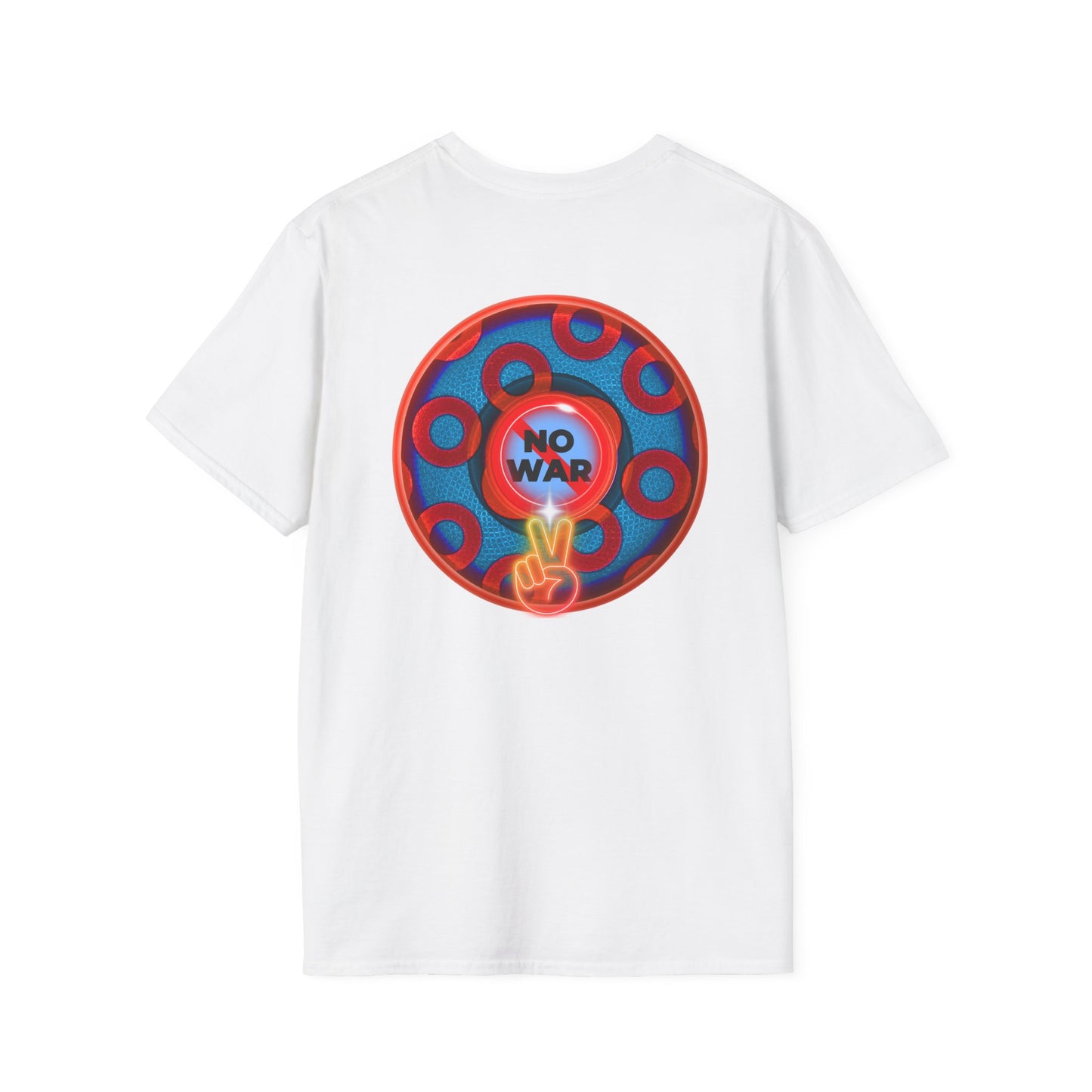 Classic Donut Tee - Unisex Soft-Style - "Peace of My Donut?" - blue/red rustic paradox donut