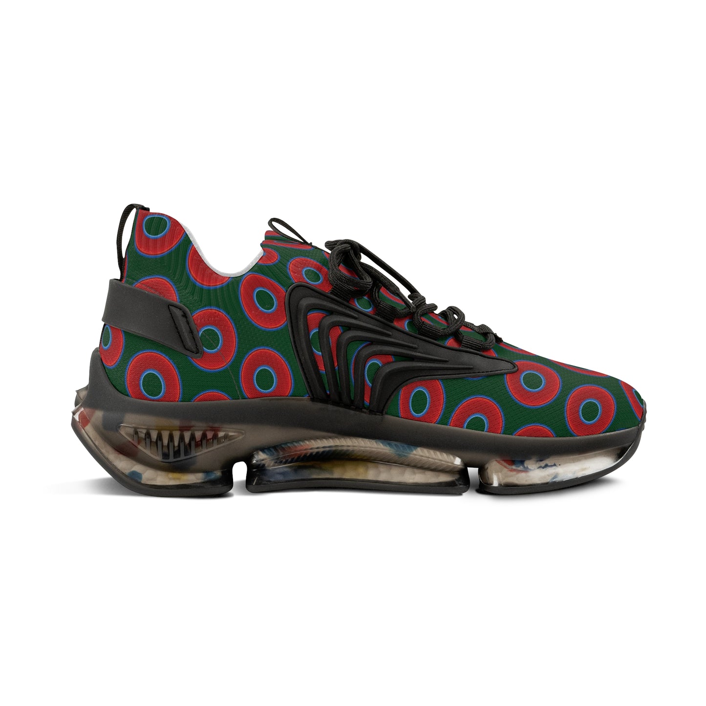 Donut Kicks - red vivid donut print w/deep pond green background